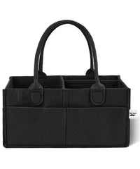 Mr. Pen Baby Diaper Caddy in black, front view with organized compartments for quick access.
