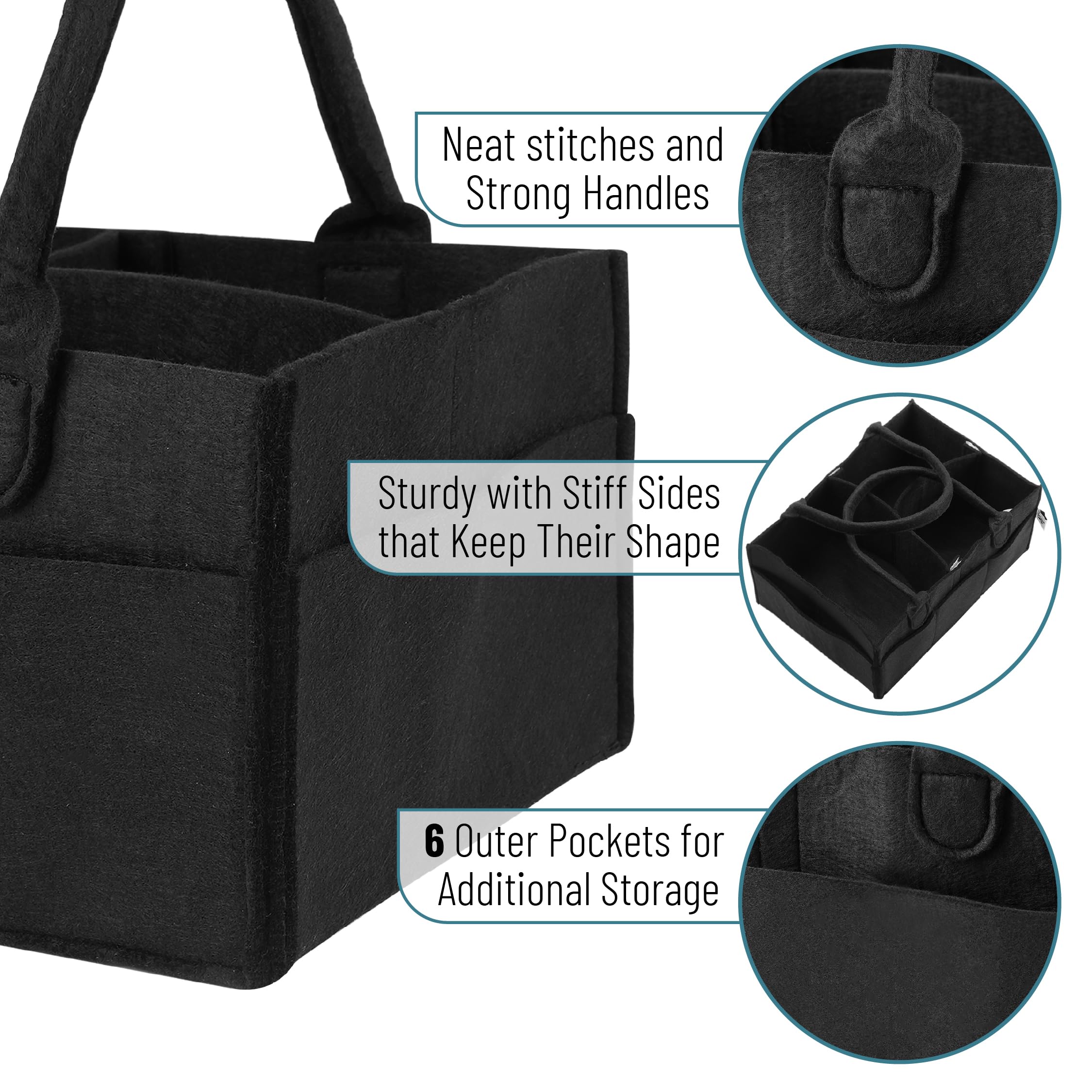 Mr. Pen baby caddy black, interior layout showcased for bottles and wipes within reach.