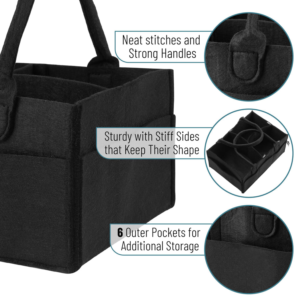 Mr. Pen baby caddy black, interior layout showcased for bottles and wipes within reach.