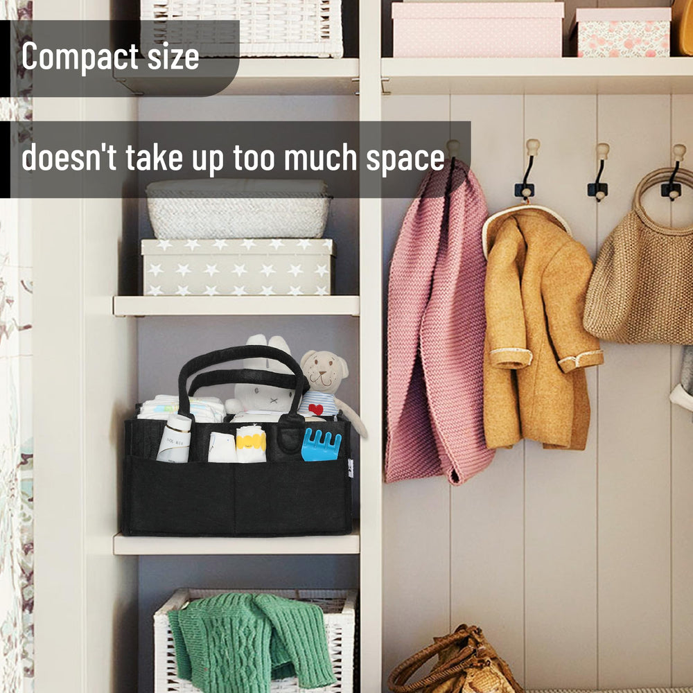 Mr. Pen baby caddy black in a nursery setting, showcasing portable organization.