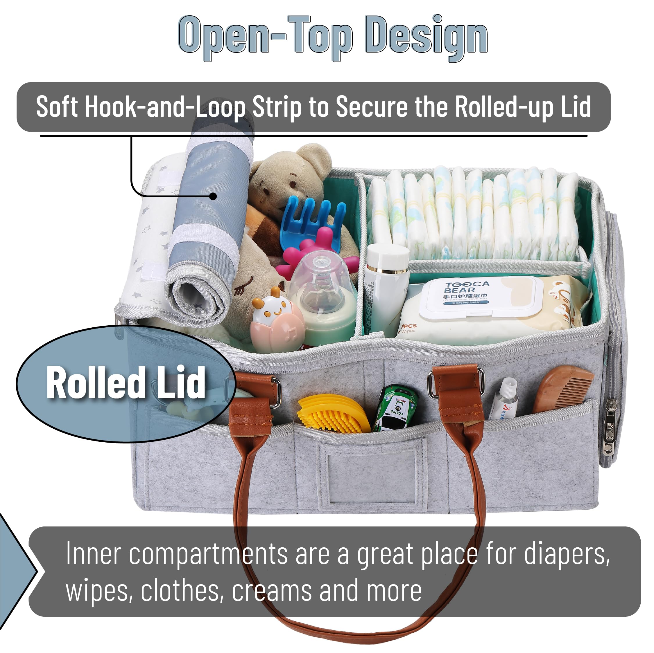 Mr. Pen diaper caddy on a dresser demonstrates compact nursery storage