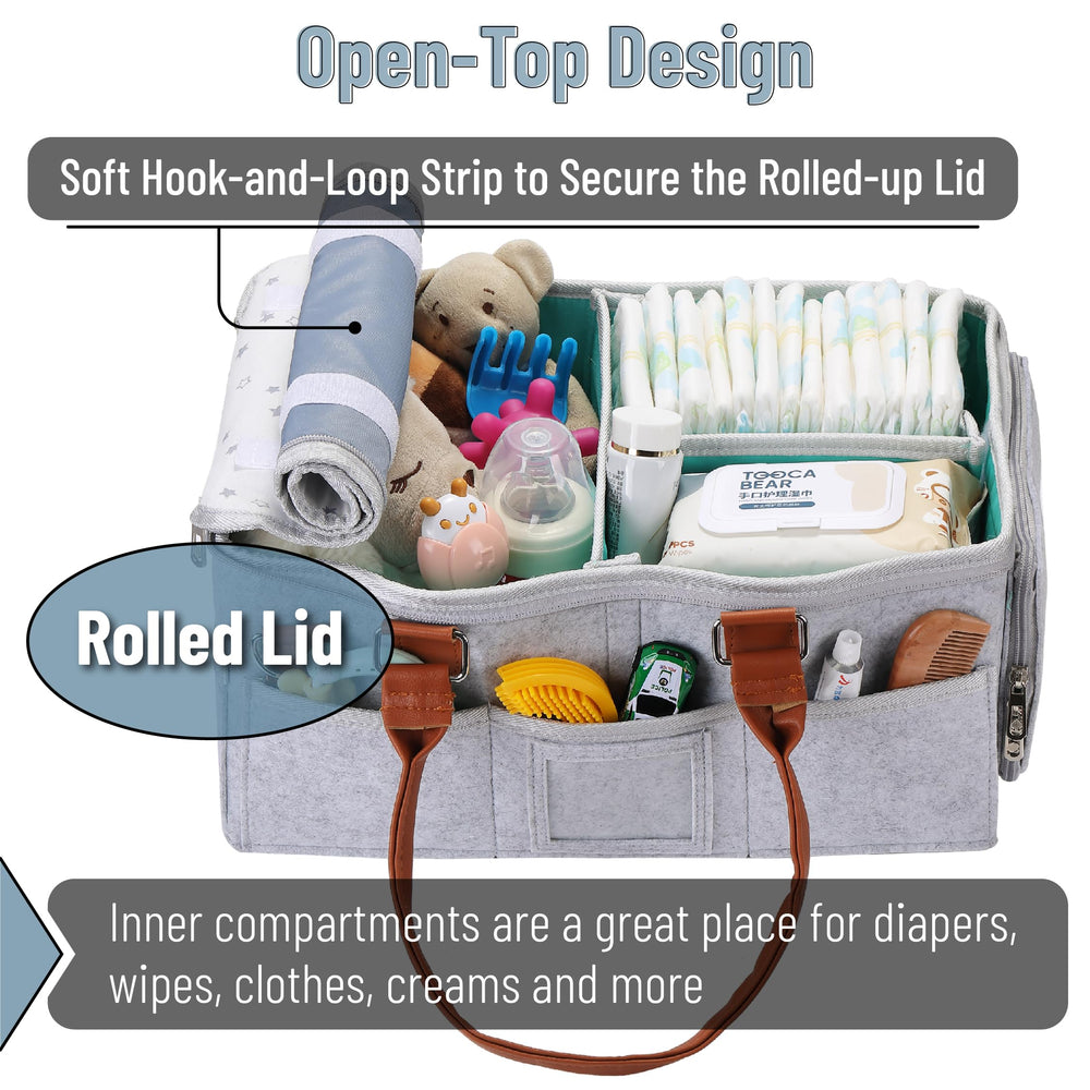 Mr. Pen diaper caddy on a dresser demonstrates compact nursery storage