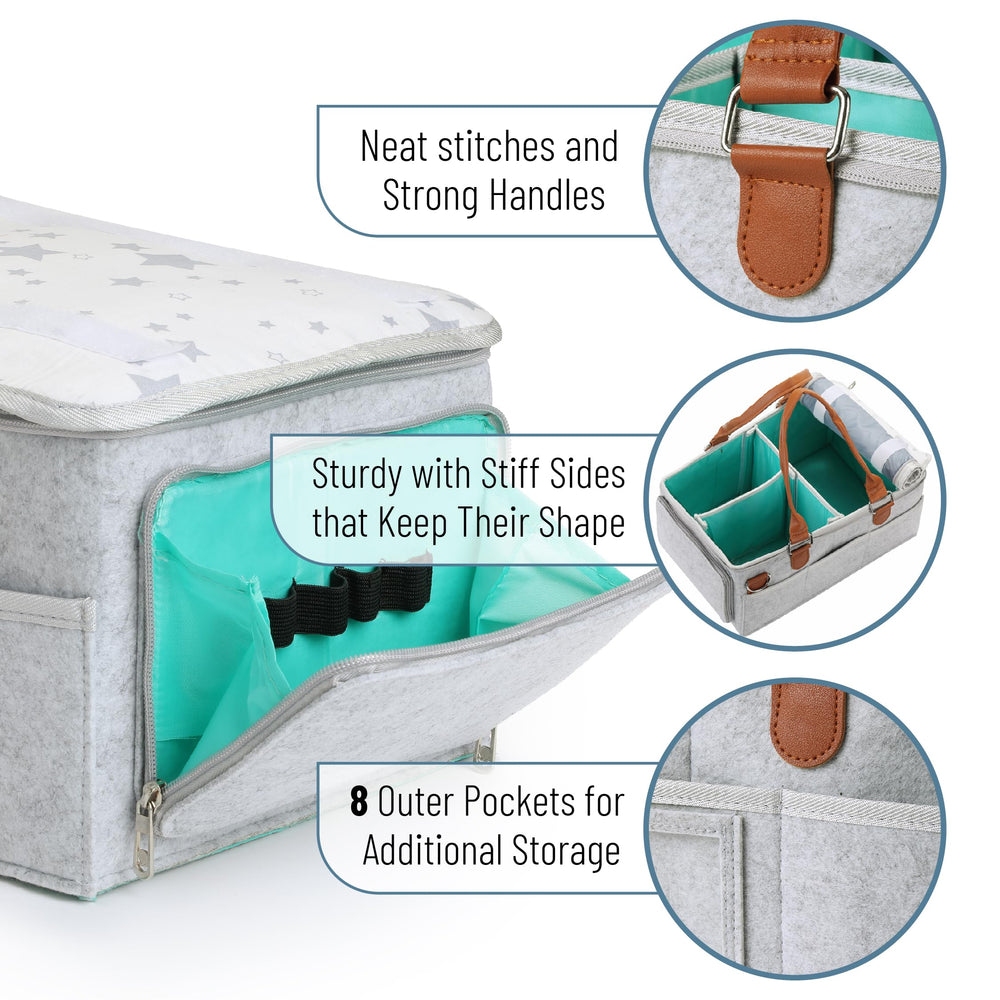 Mr. Pen diaper caddy with leather handles adds nursery style