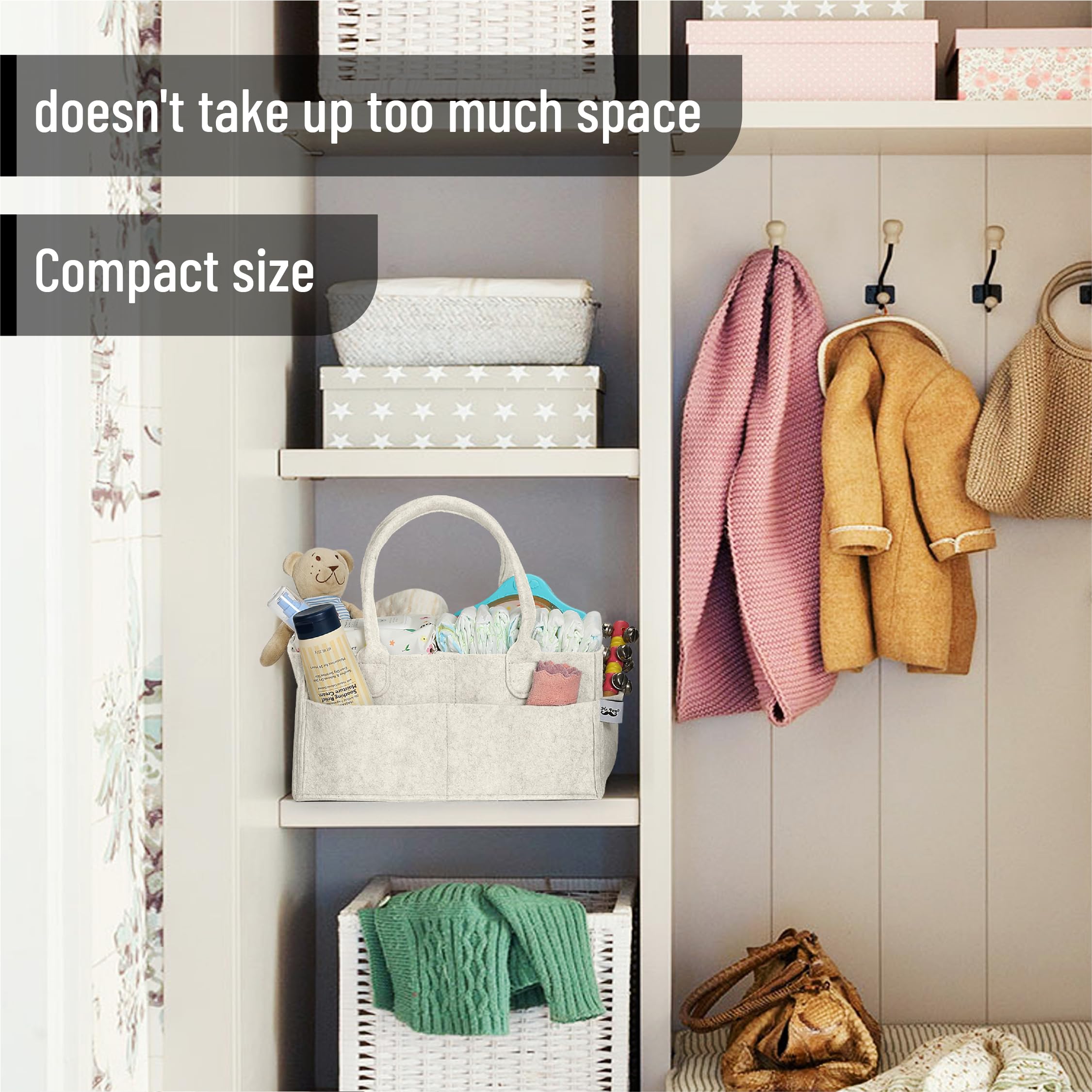 Mr. Pen diaper caddy measures 12.5 by 10 by 6.3 inches for ample storage