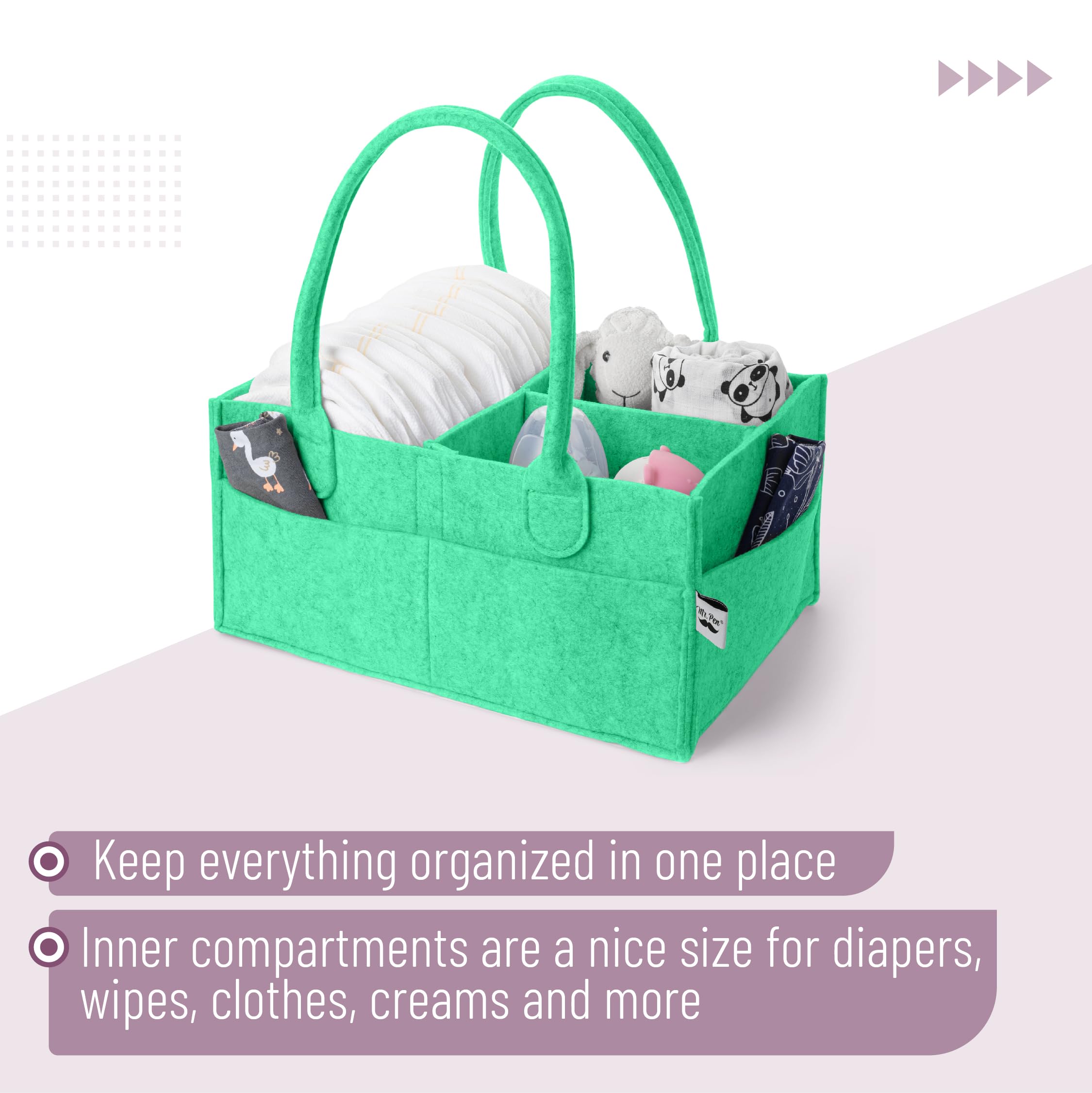 Mr. Pen Baby Diaper Caddy Organizer fits compact 12.5 x 10 x 6.3 inches.