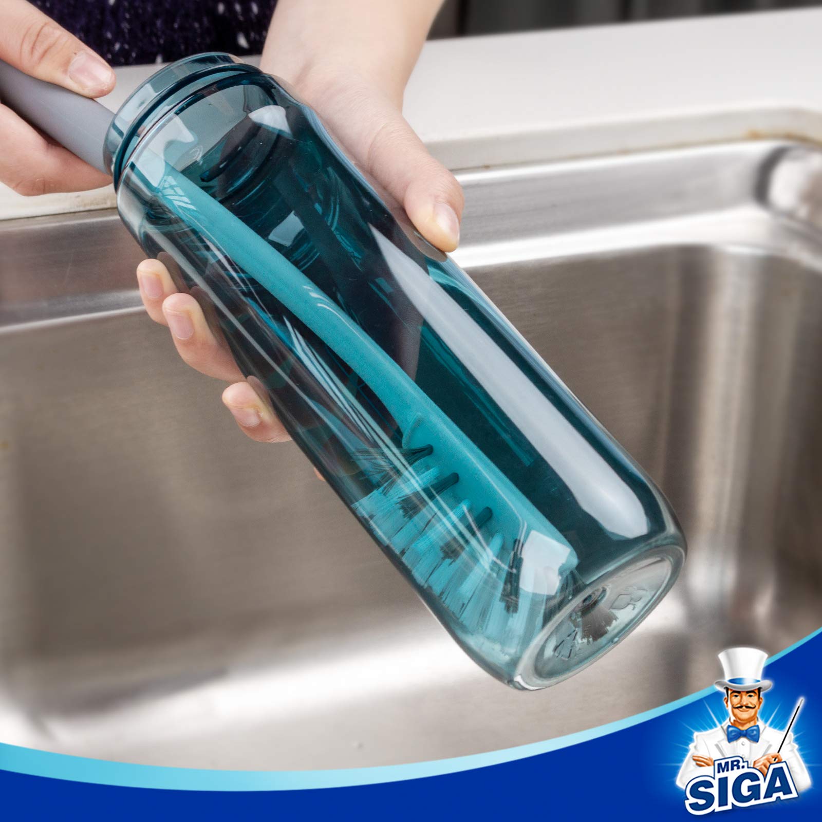 MR.SIGA ergonomic bottle brush offers a non-slip grip during wet cleaning.