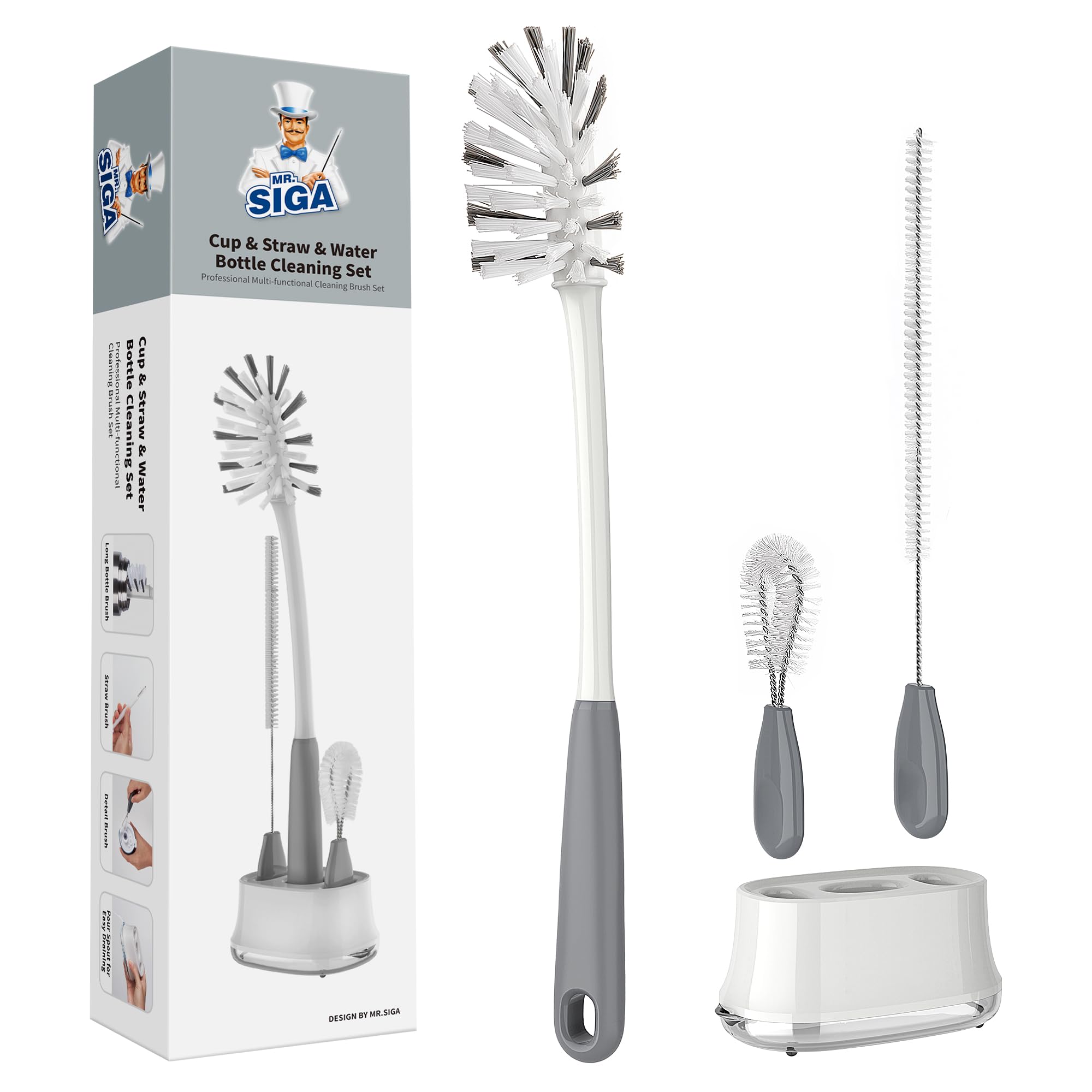 MR.SIGA bottle brush long neck cleans narrow bottles with ease.