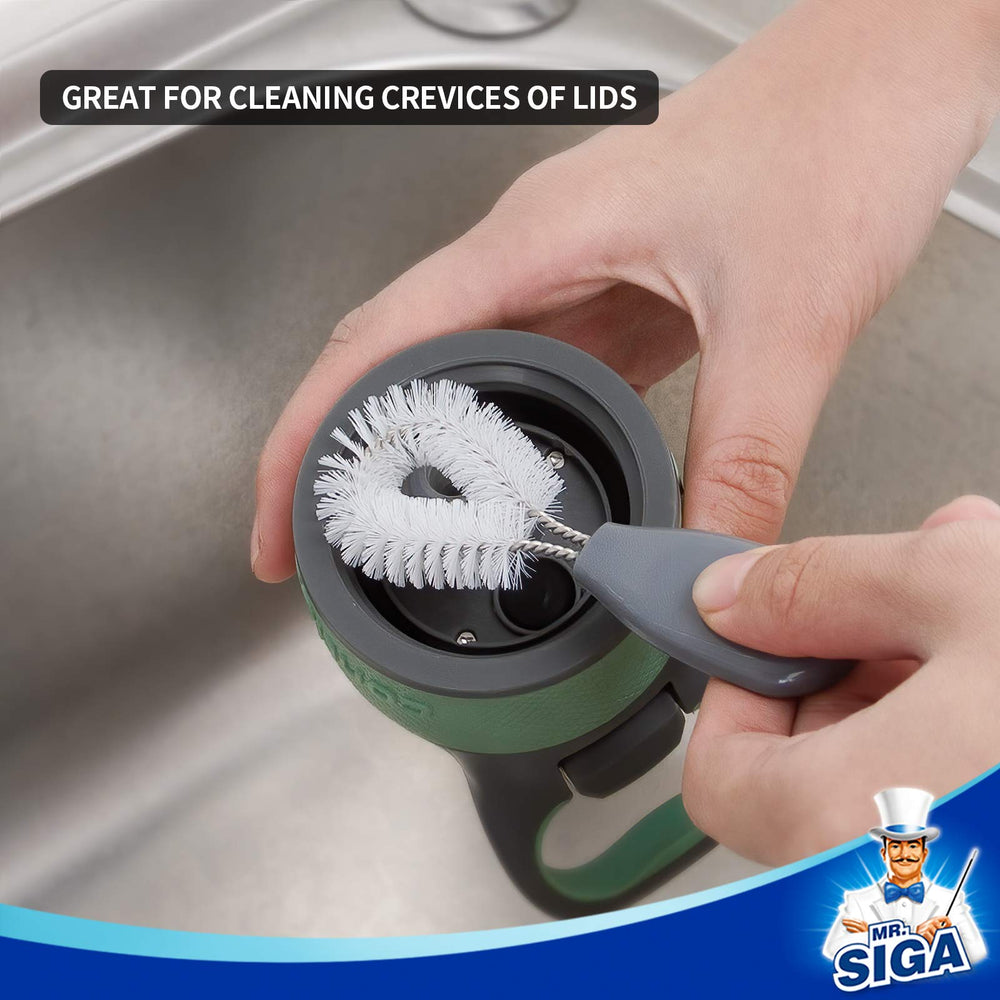 MR.SIGA straw brush cleans silicone and stainless steel straws effectively.
