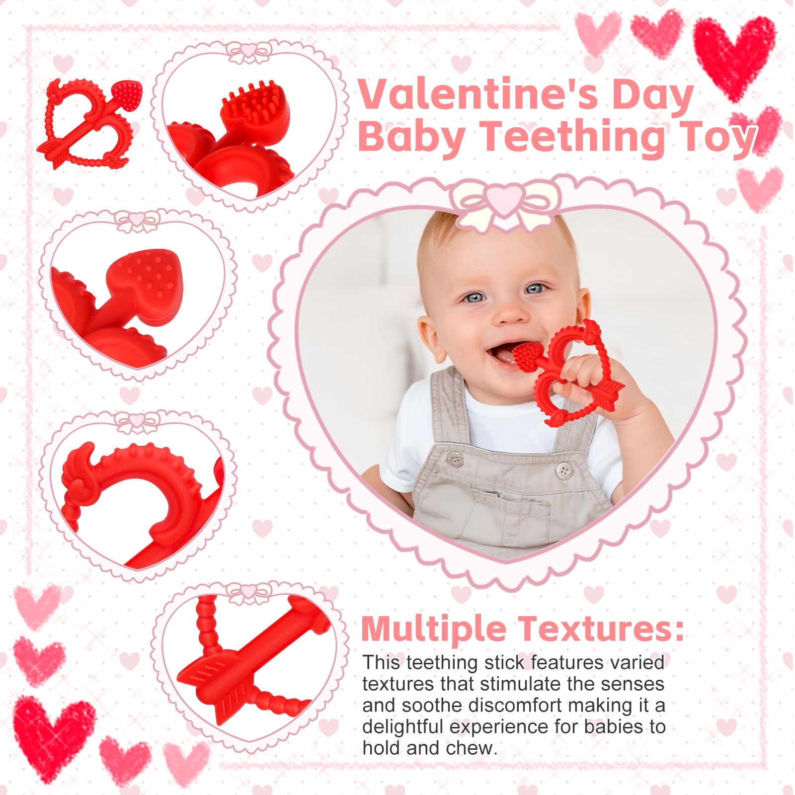 MR.TIMELAG heart-shaped teether designed for easy grip by babies.