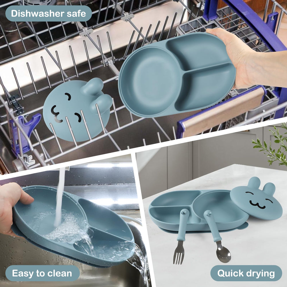 Mraisebossup blue silicone plate adds cheerful color to meals.