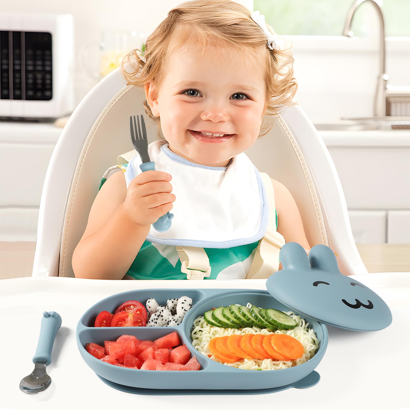 Mraisebossup dishwasher-safe baby plate simplifies cleanup after meals.