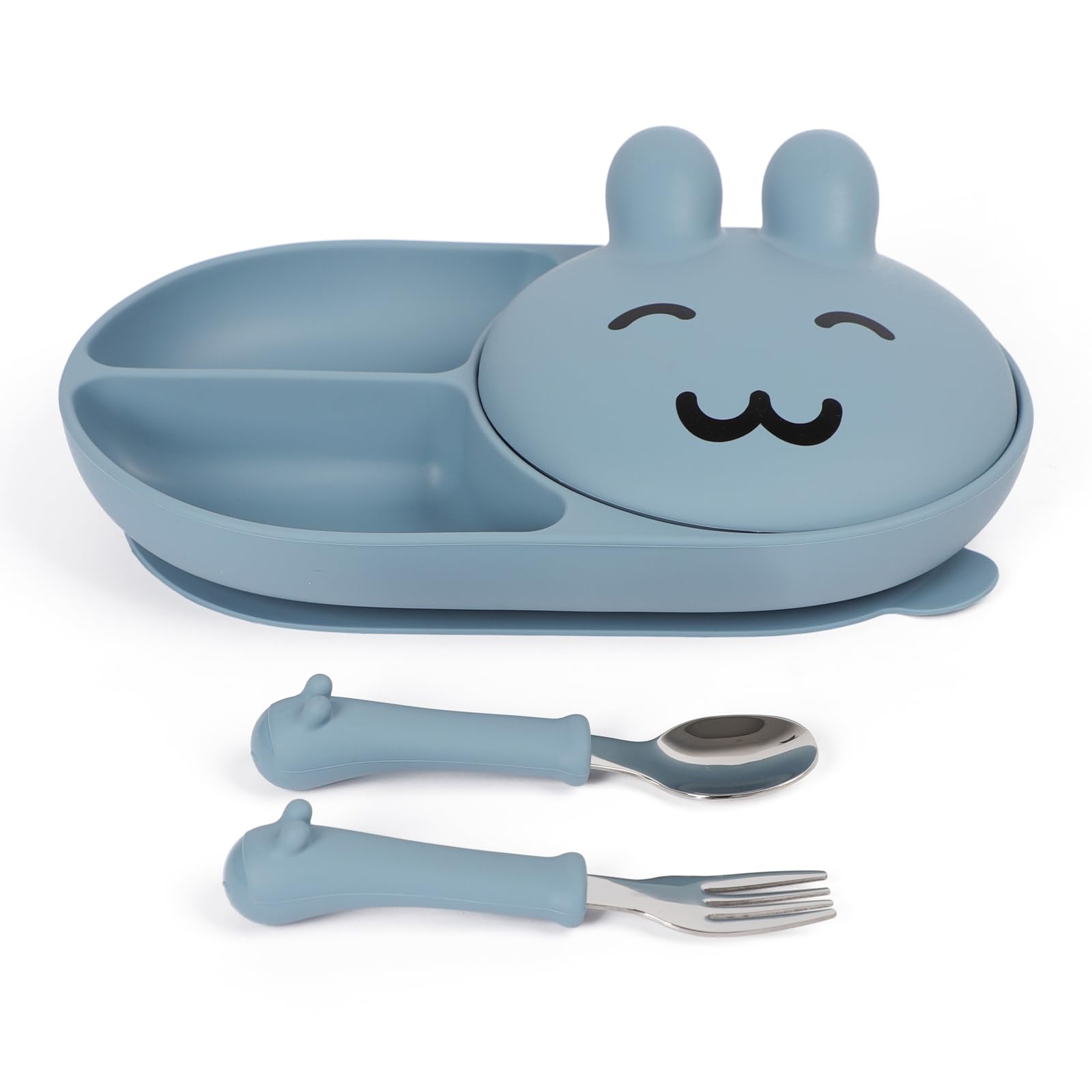 Mraisebossup silicone baby plate with rabbit-design supports independent self-feeding.