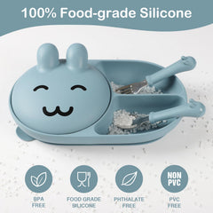 Mraisebossup toddler plate with suction keeps meals in place on high chair.