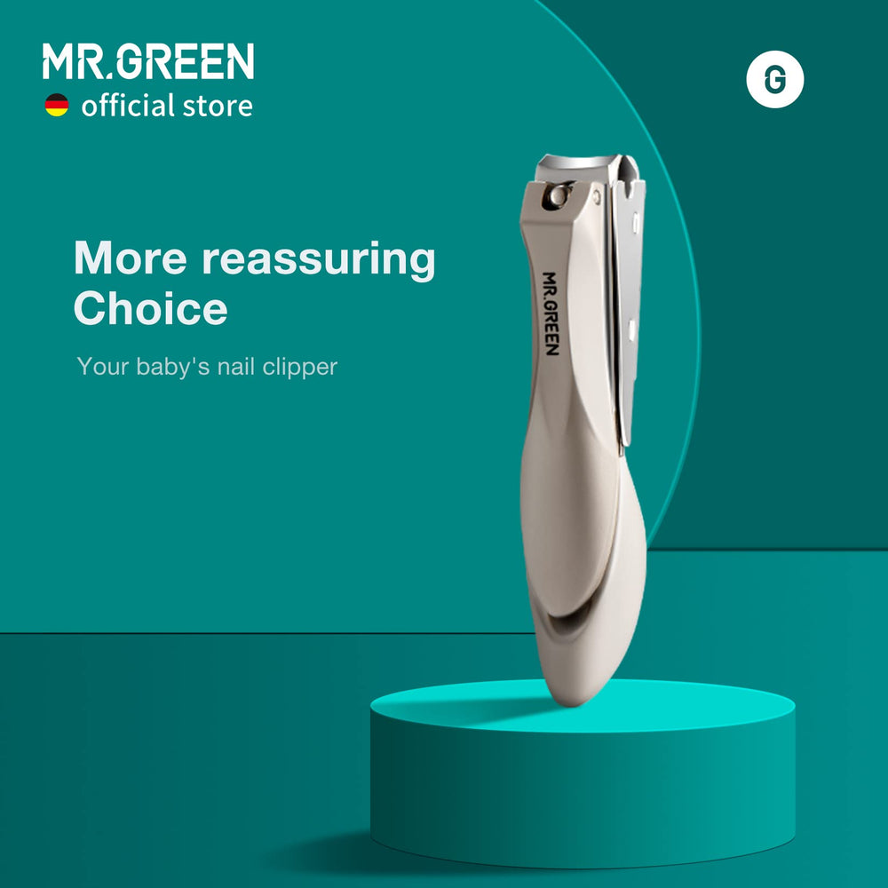 MR.GREEN baby nail clipper open highlights a precise edge for tiny nails.