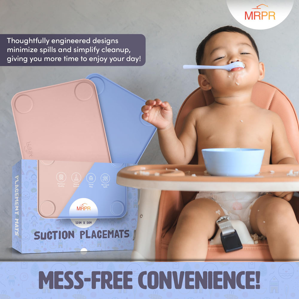 MRPR silicone suction placemat heat-resistant surface suitable for warm meals.