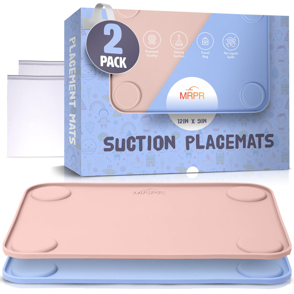 MRPR silicone suction placemat with raised edges contains spills and crumbs at home.
