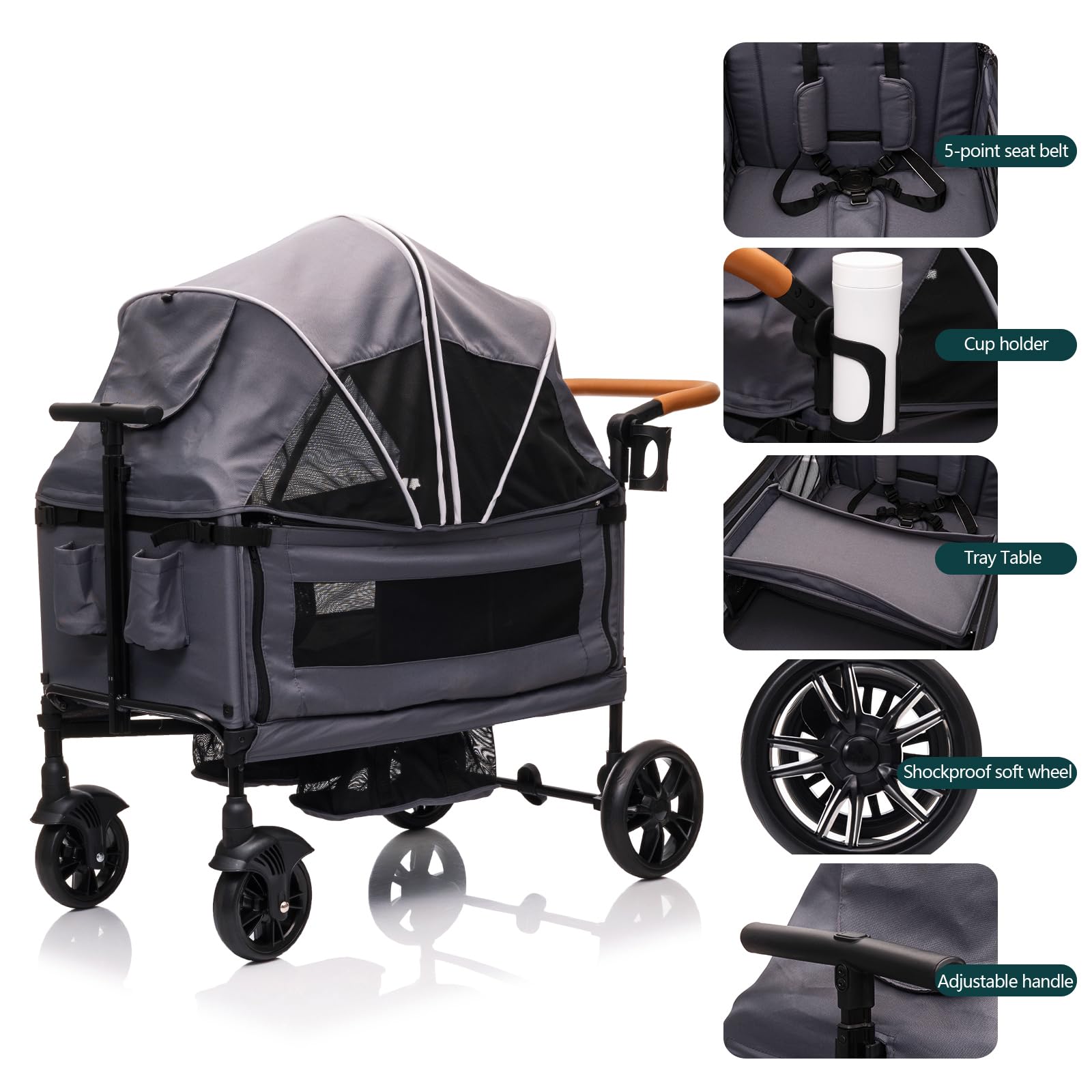 MRZLB Luxury Wagon Stroller adjustable canopy shields sun and wind