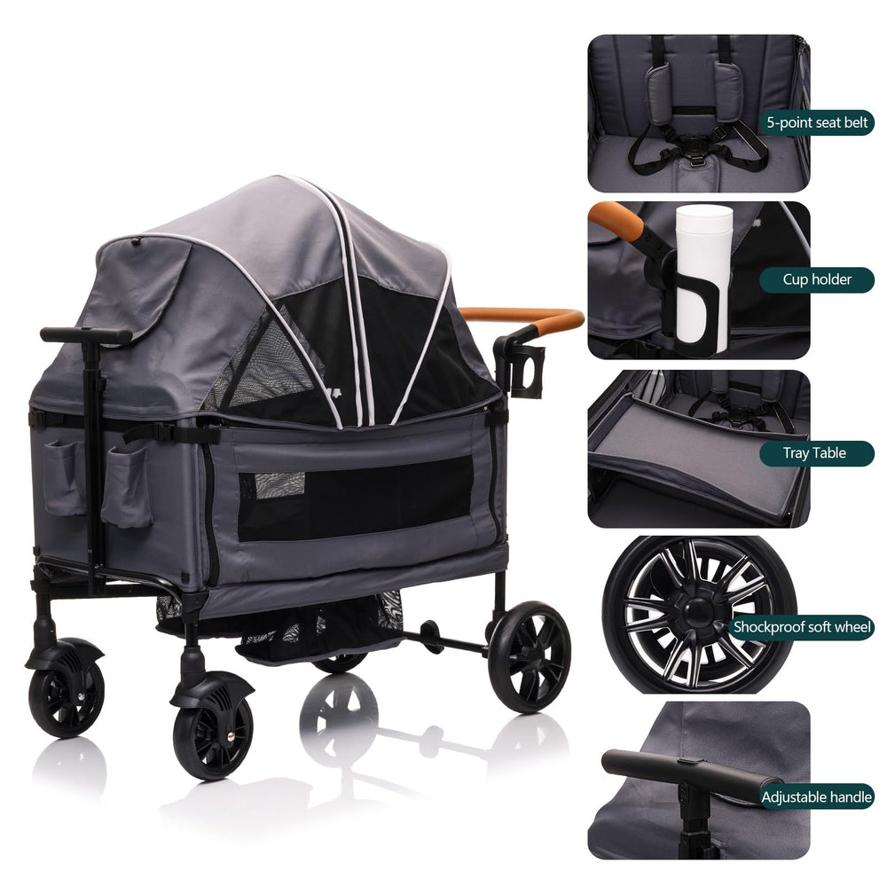 MRZLB Luxury Wagon Stroller adjustable canopy shields sun and wind