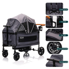 MRZLB Luxury Wagon Stroller adjustable canopy shields sun and wind