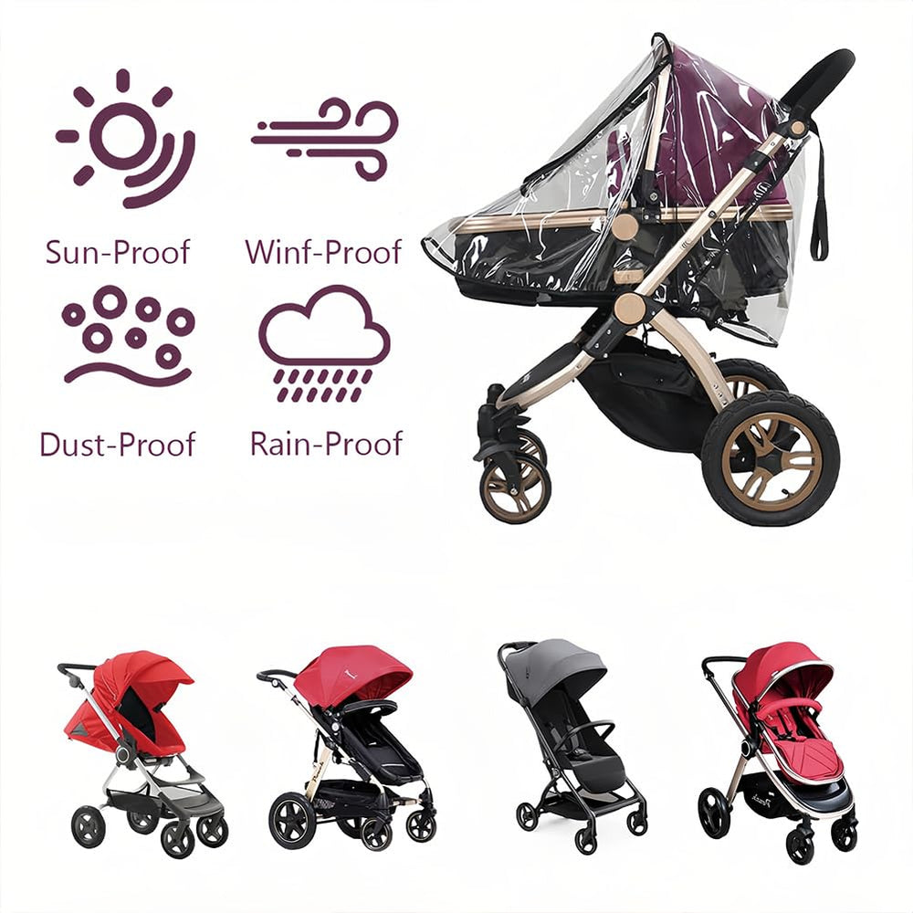 Msiud compact storage rain cover fits in diaper bag for trips.