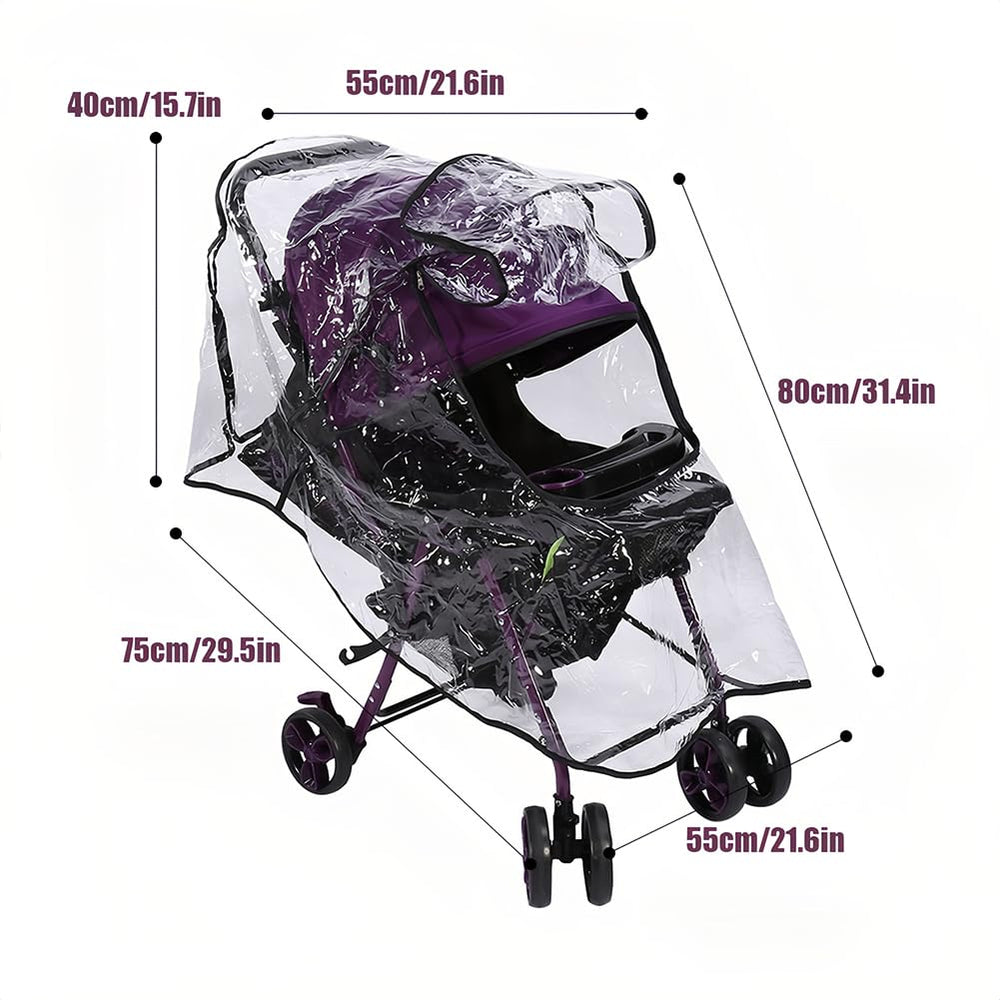 Msiud universal fit rain cover compatible with most umbrella strollers.