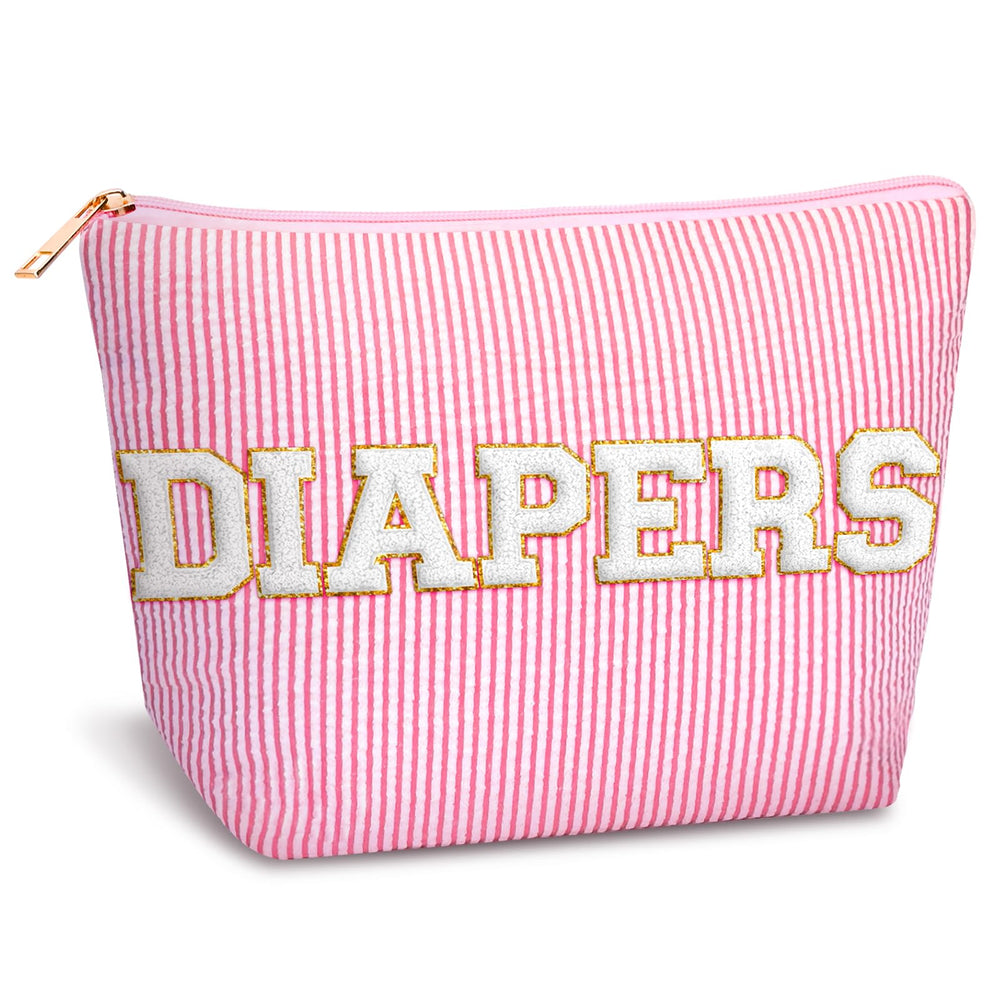 MSJGA diaper pouch with chenille patch keeps essentials at hand during changes.