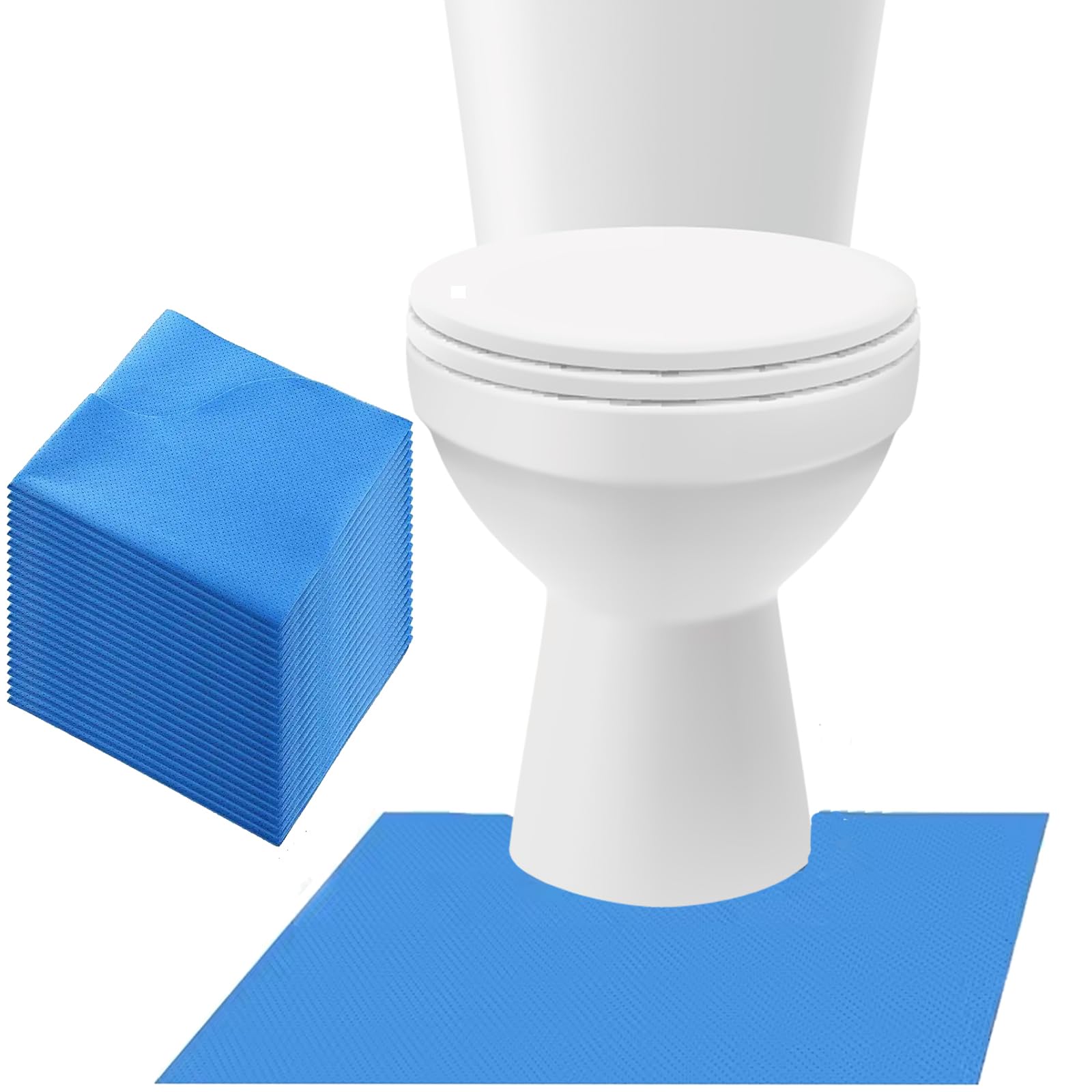 MTORPT Upgraded 20-pack disposable toilet mats packshot showing urine protection