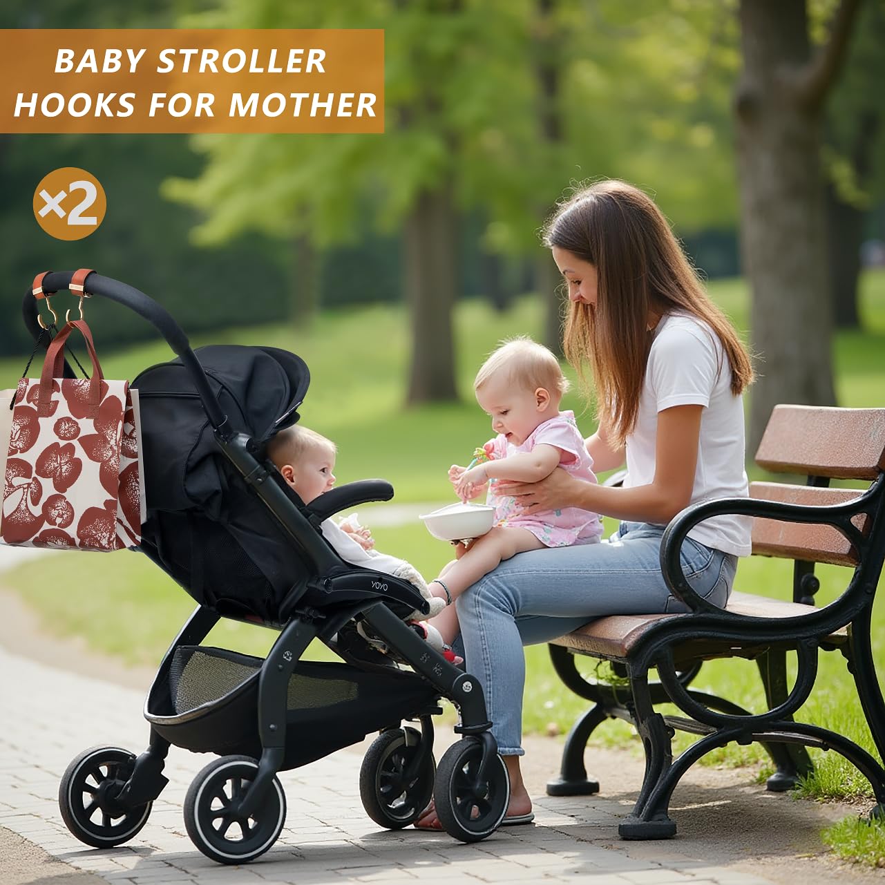 MTTBmrt pink-gold finish stroller hooks hold multiple bags securely.