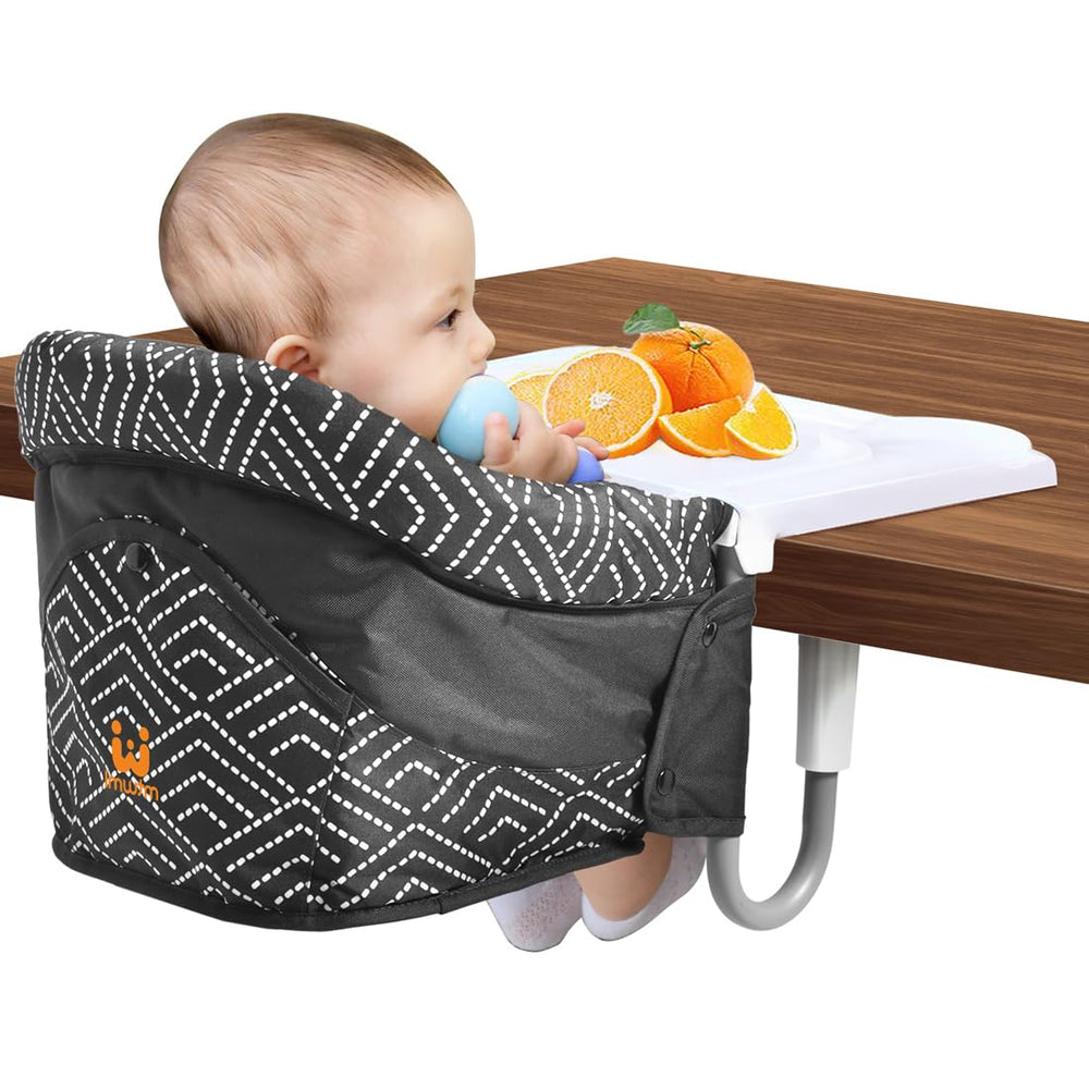 MTWML Hook On High Chair with tray attachment for secure table dining.