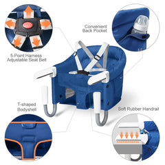 MTWML foldable baby chair in Pure-Blue ready for compact carry bag trips.