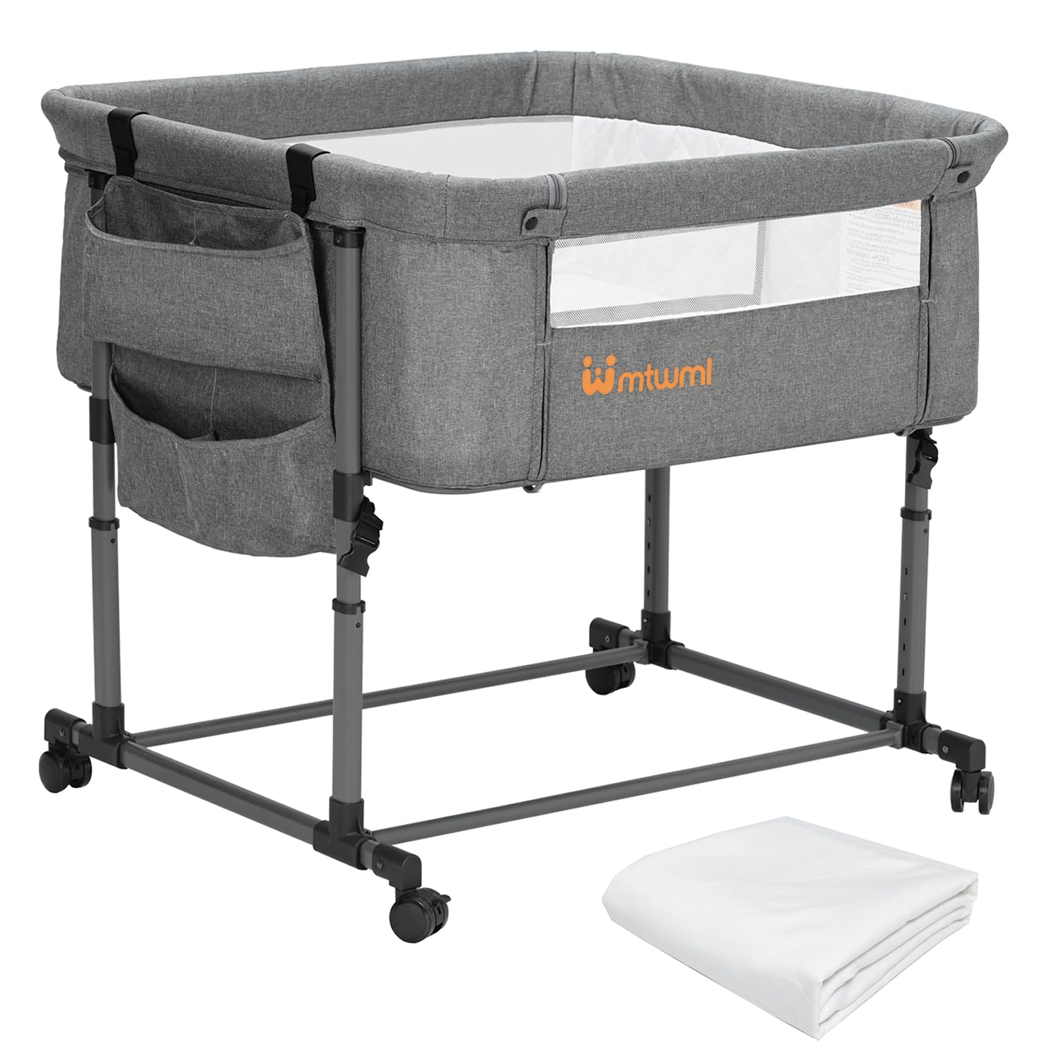 MTWML Twin Bassinet side-by-side setup for twins beside the main bed