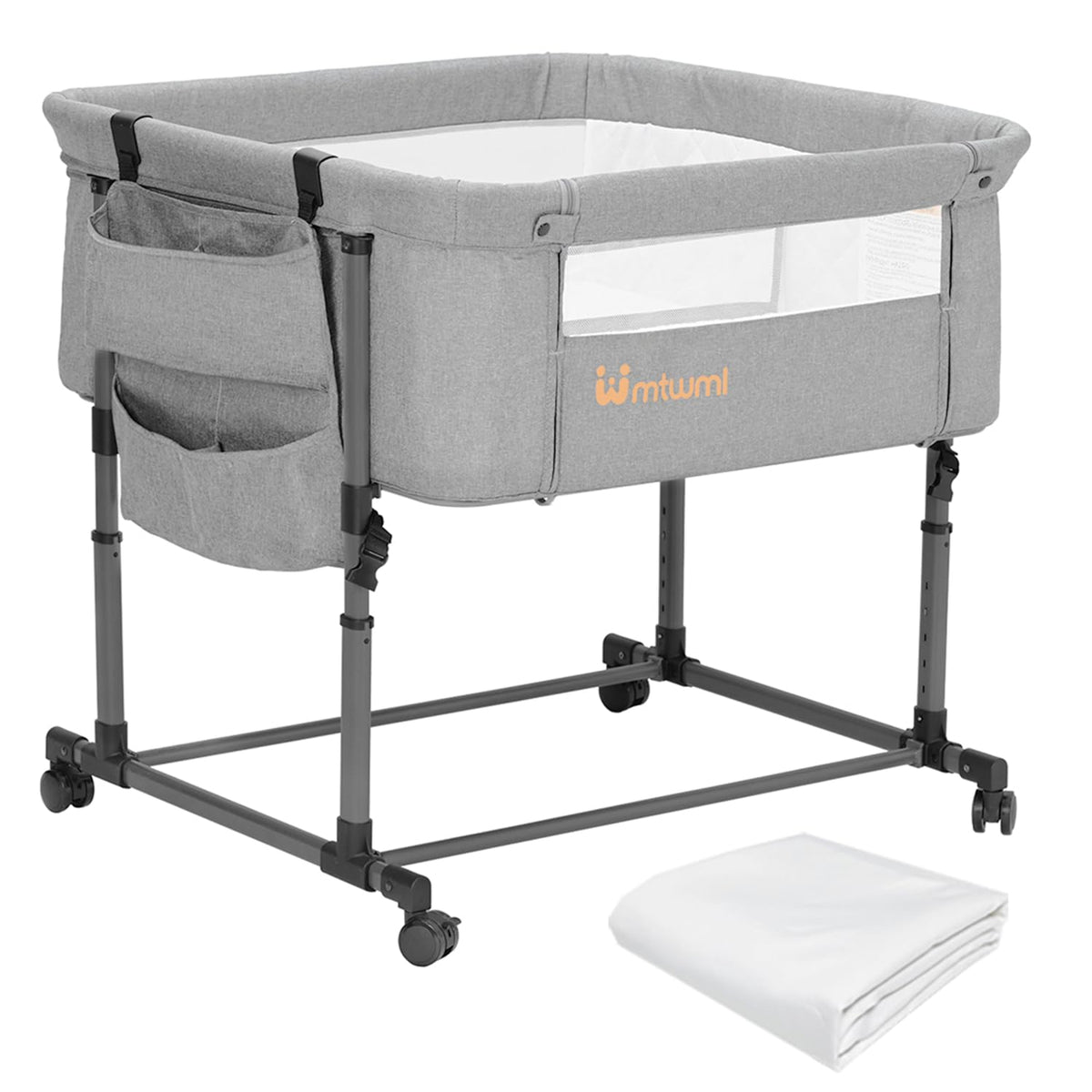 MTWML twin bassinet beside bed for two babies with adjustable height