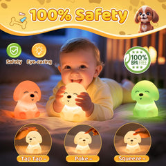 Mubarek Puppy Night Light is soft silicone, safe for hugging