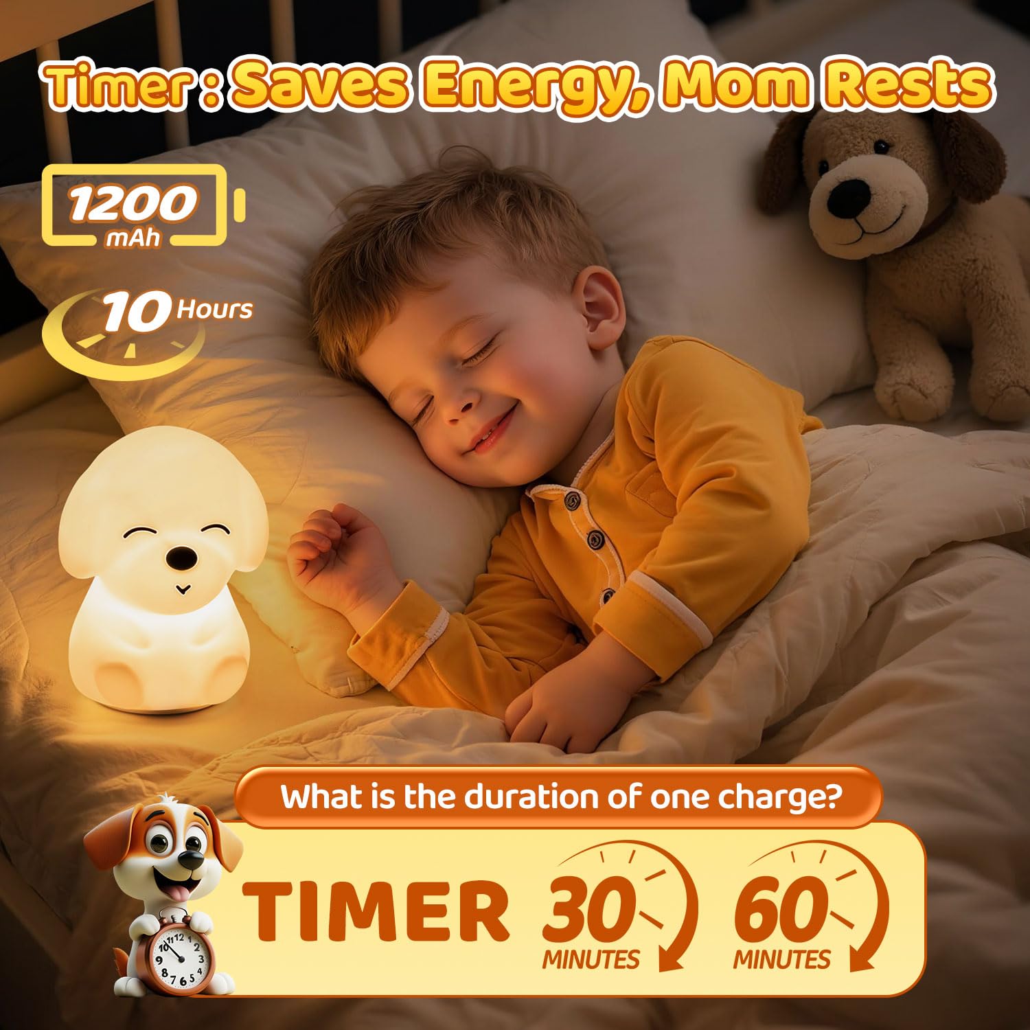 Mubarek Puppy Night Light features tap control for easy operation