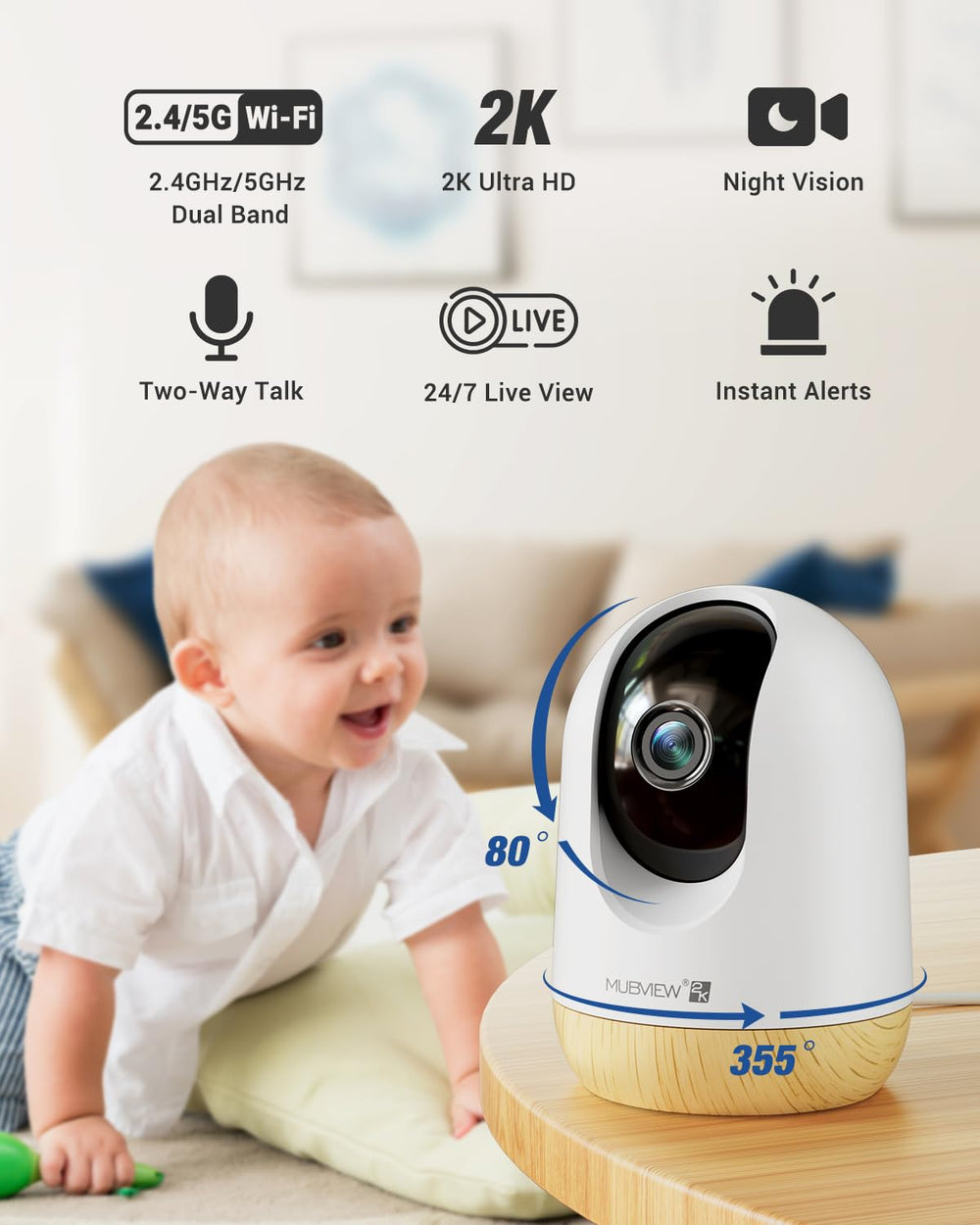 MUBVIEW pan tilt 2K night vision captures clear footage at night