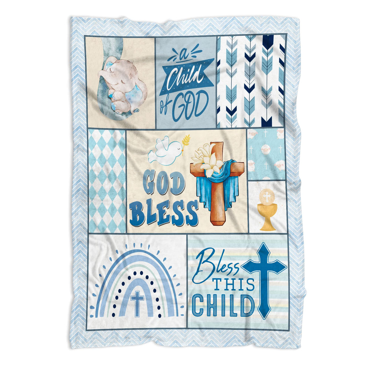 Muchnee Baptism Blanket 40x30 front view with vibrant print for keepsake moments
