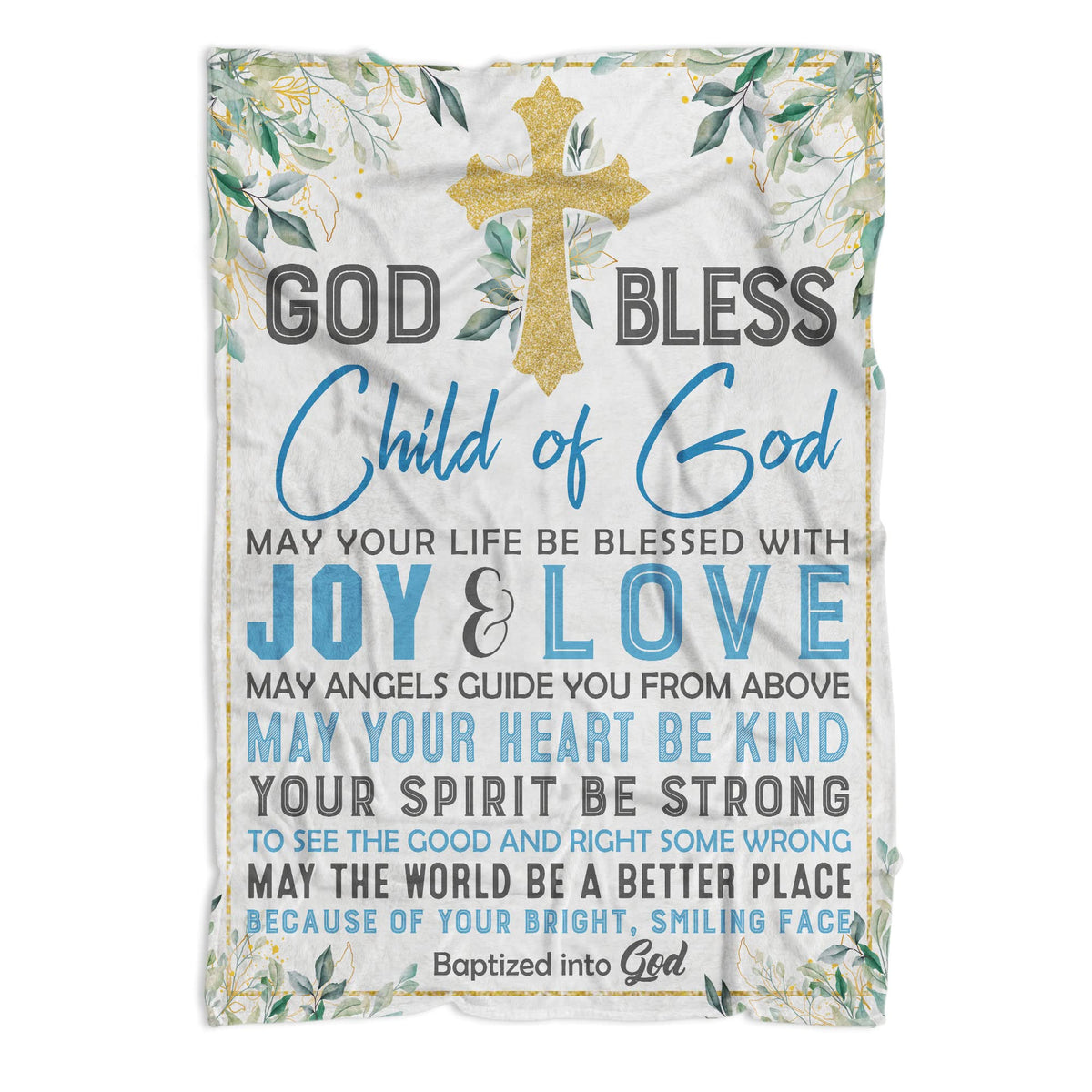 MUCHNEE Baptism Blanket for Boys in blue on crib, soft and vibrant.