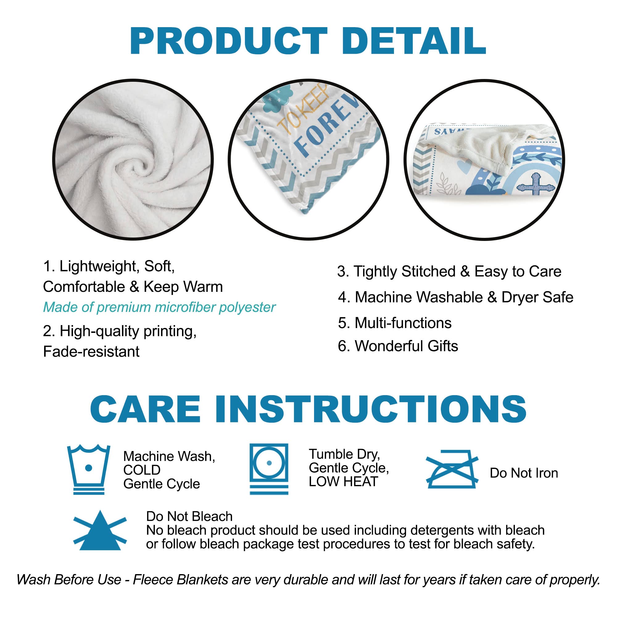 Muchnee Baptism blanket uses premium material for vibrant colors on the 40x30 size.
