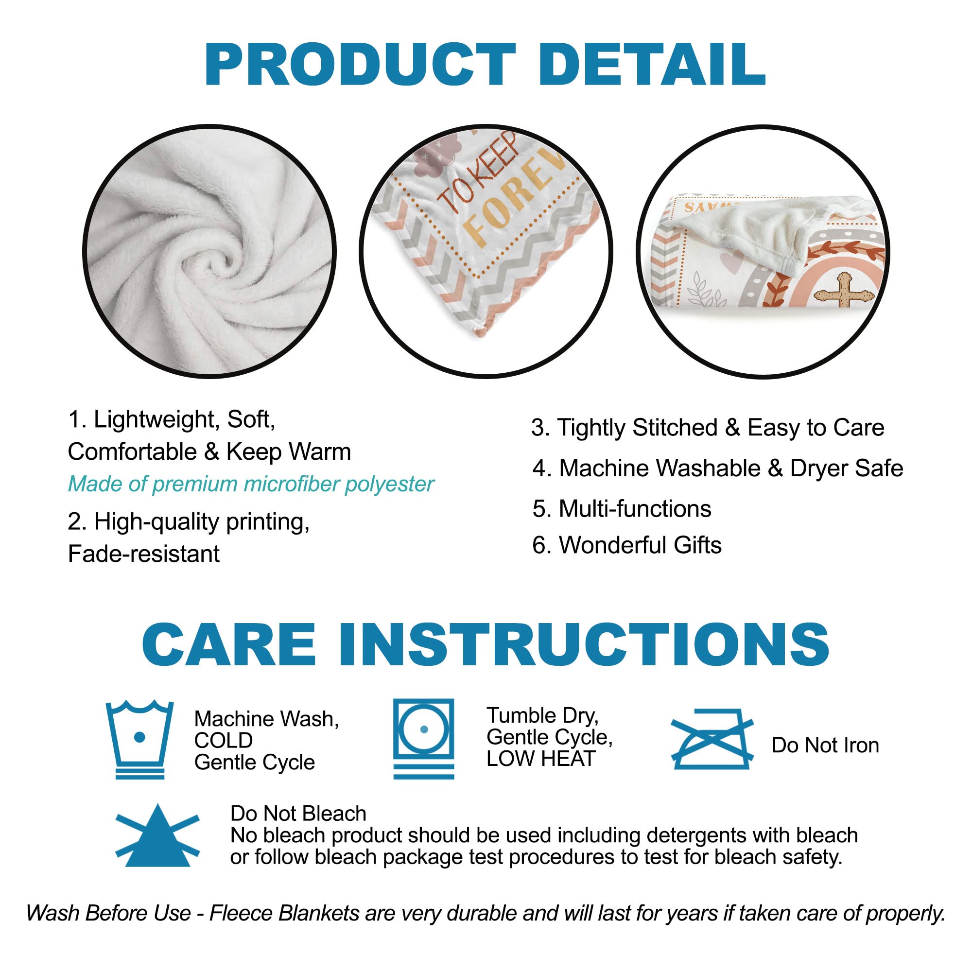 MUCHNEE Baptism Blanket ultra-soft microfleece back delivers warm comfort.