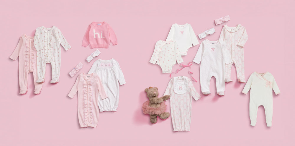 Mud Pie coordinating bow headband with pink sleeper for easy dressing and outfit.