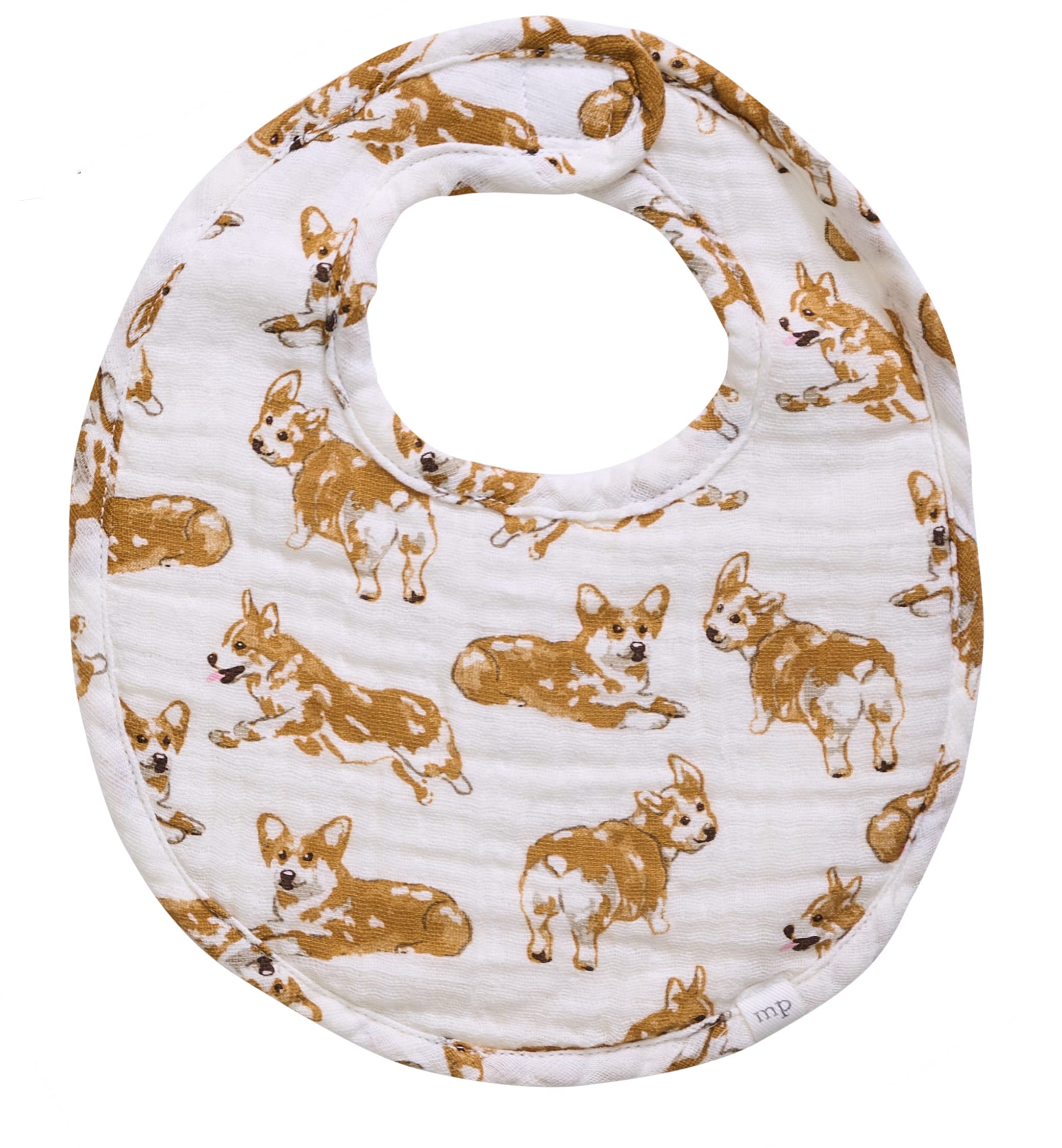 Mud Pie corgi bib front with soft cotton feel.