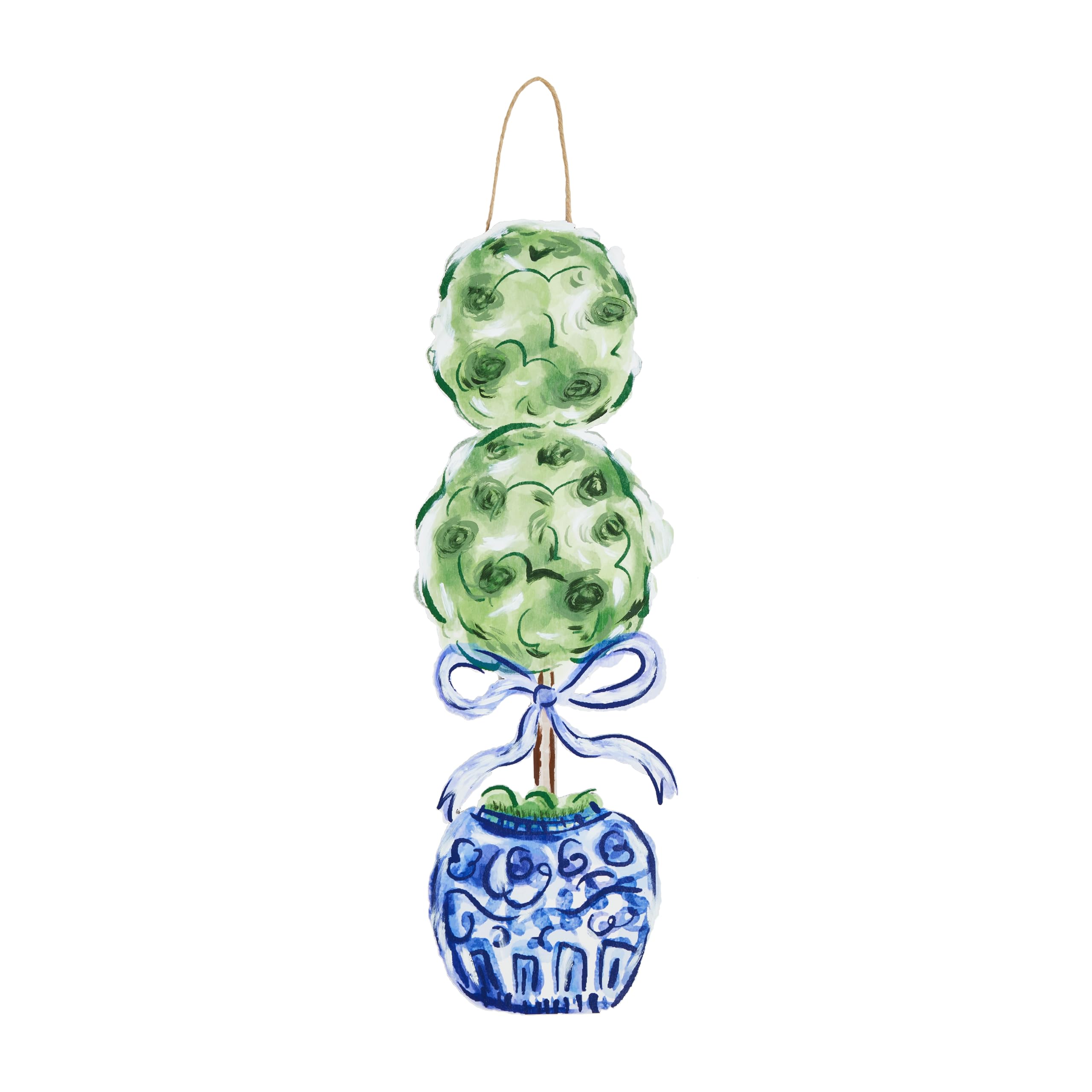 Mud Pie Topiary Door Hanger front view shows hand-painted elegance for welcoming entryways.