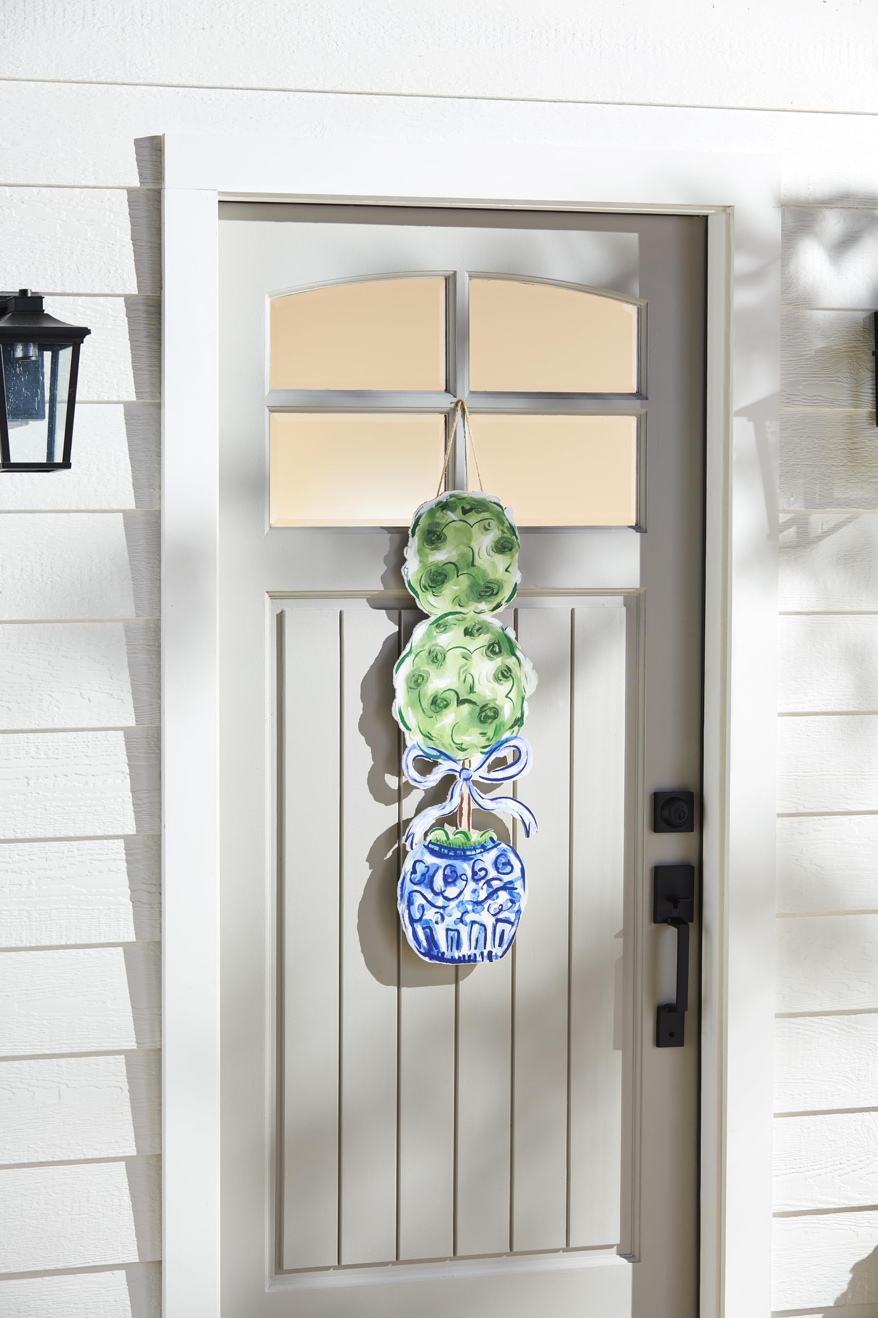 Mud Pie Topiary Door Hanger side view features rustic jute loop for easy door mounting.