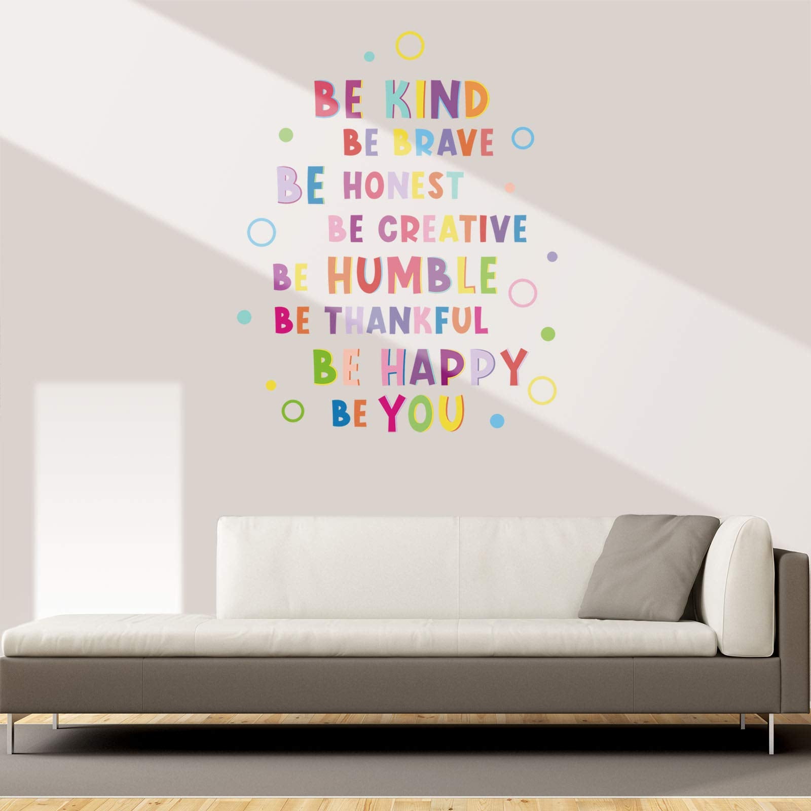 Mudder inspirational lettering decal adds a colorful focal point.
