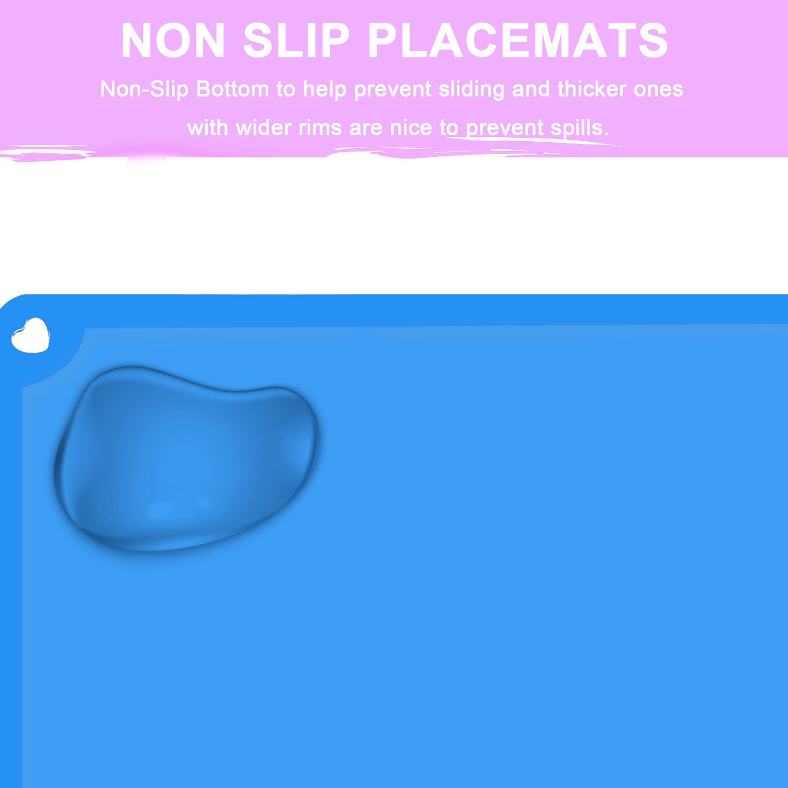 Mudocp silicone kids placemat blue detail showing raised edge helps contain spills.