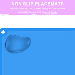 Mudocp silicone kids placemat blue detail showing raised edge helps contain spills.