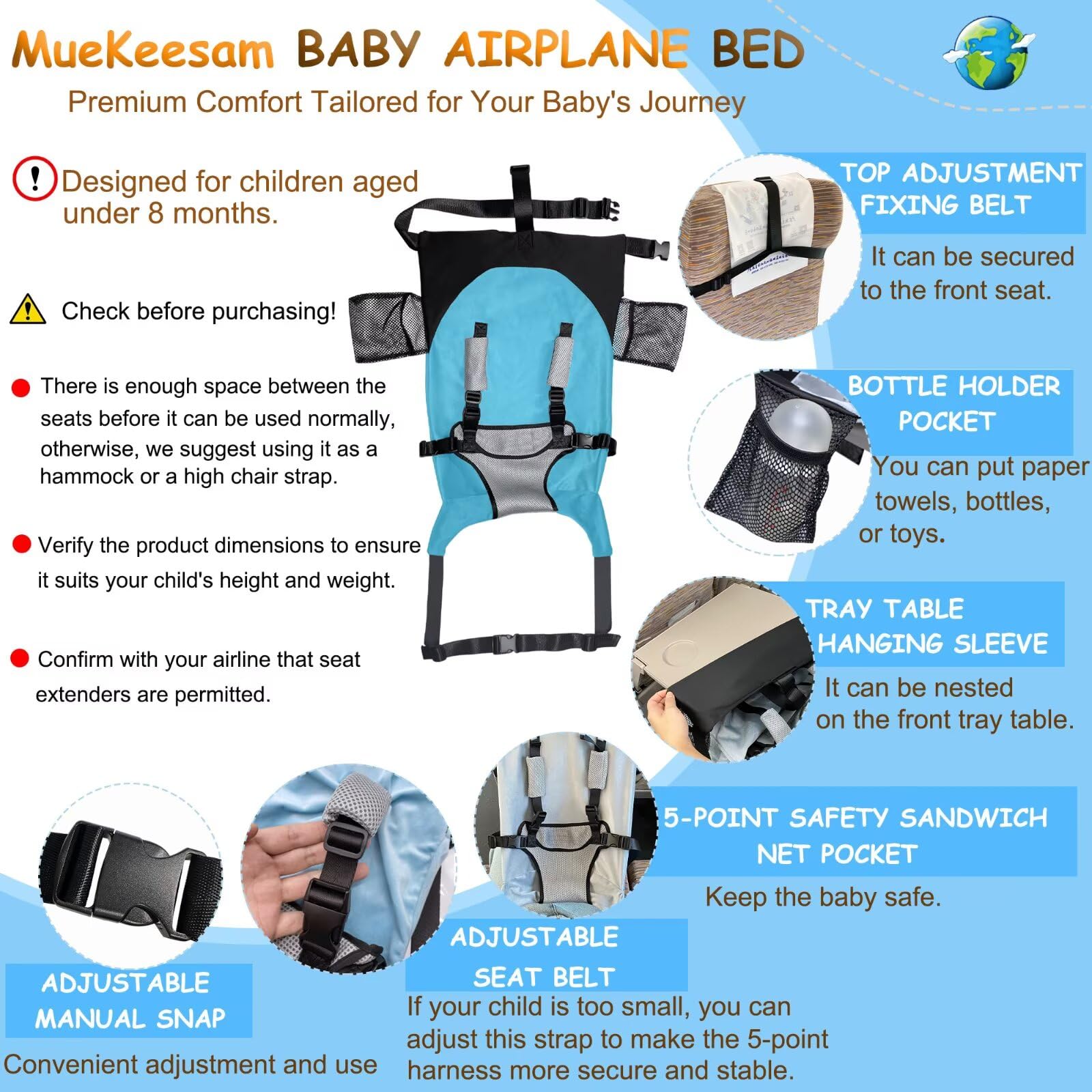 MueKeesam front-sling-seat design keeps baby stable and securely positioned
