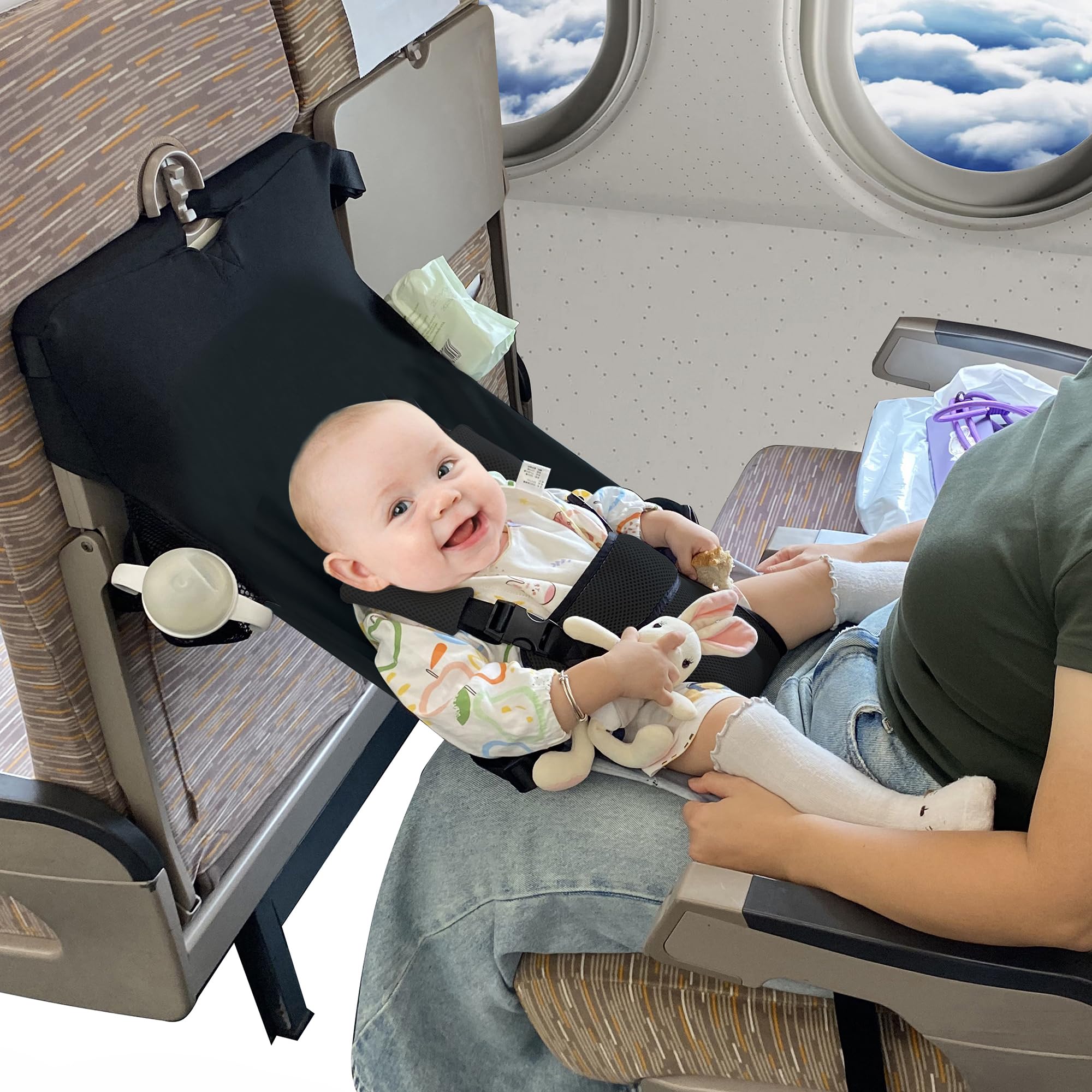 MueKeesam baby airplane bed in soft velvet fabric for comfortable travel.