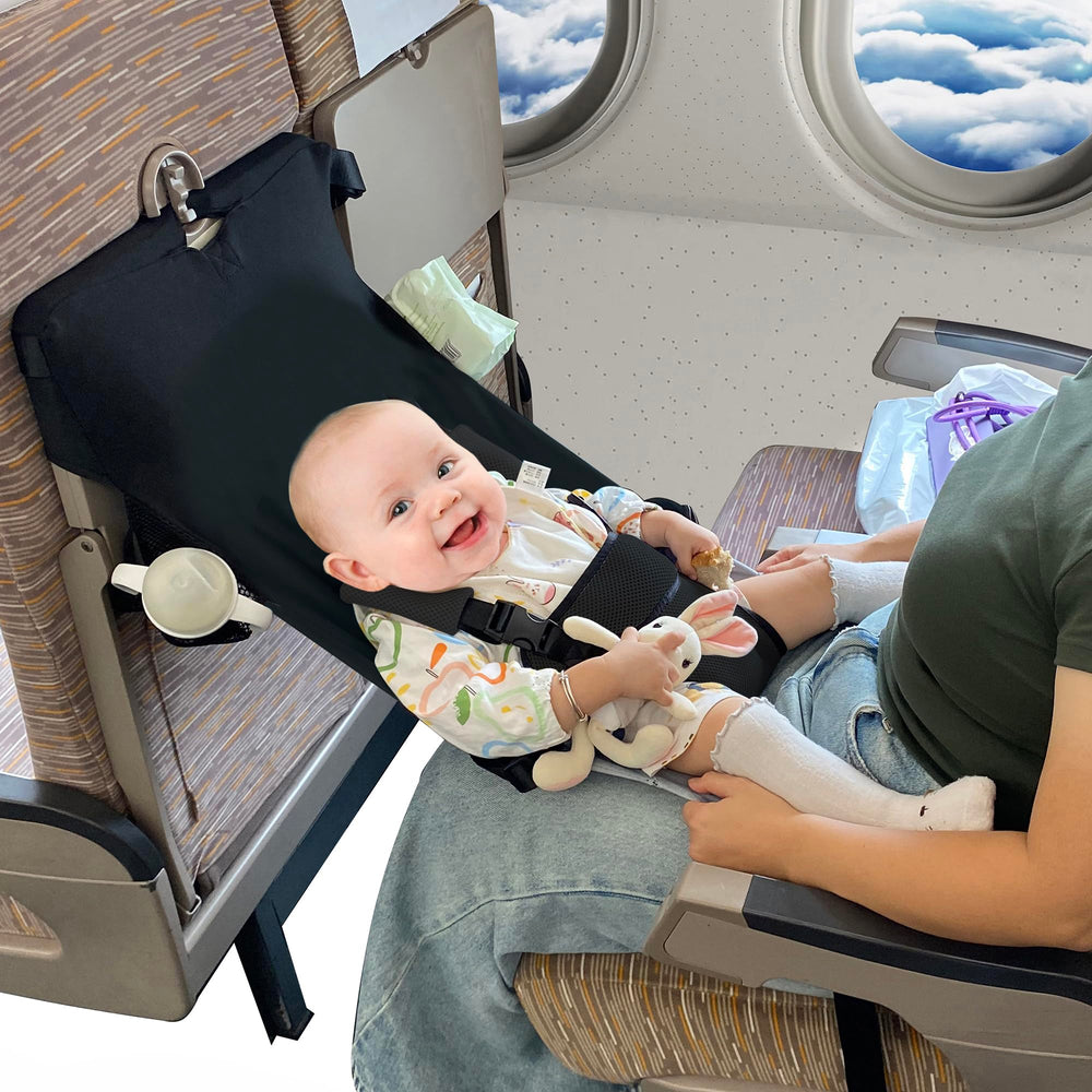 MueKeesam baby airplane bed in soft velvet fabric for comfortable travel.