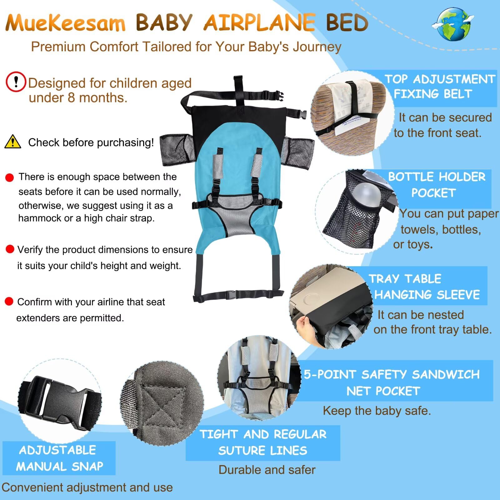 MueKeesam soft velvet fabric provides soothing comfort on long flights.